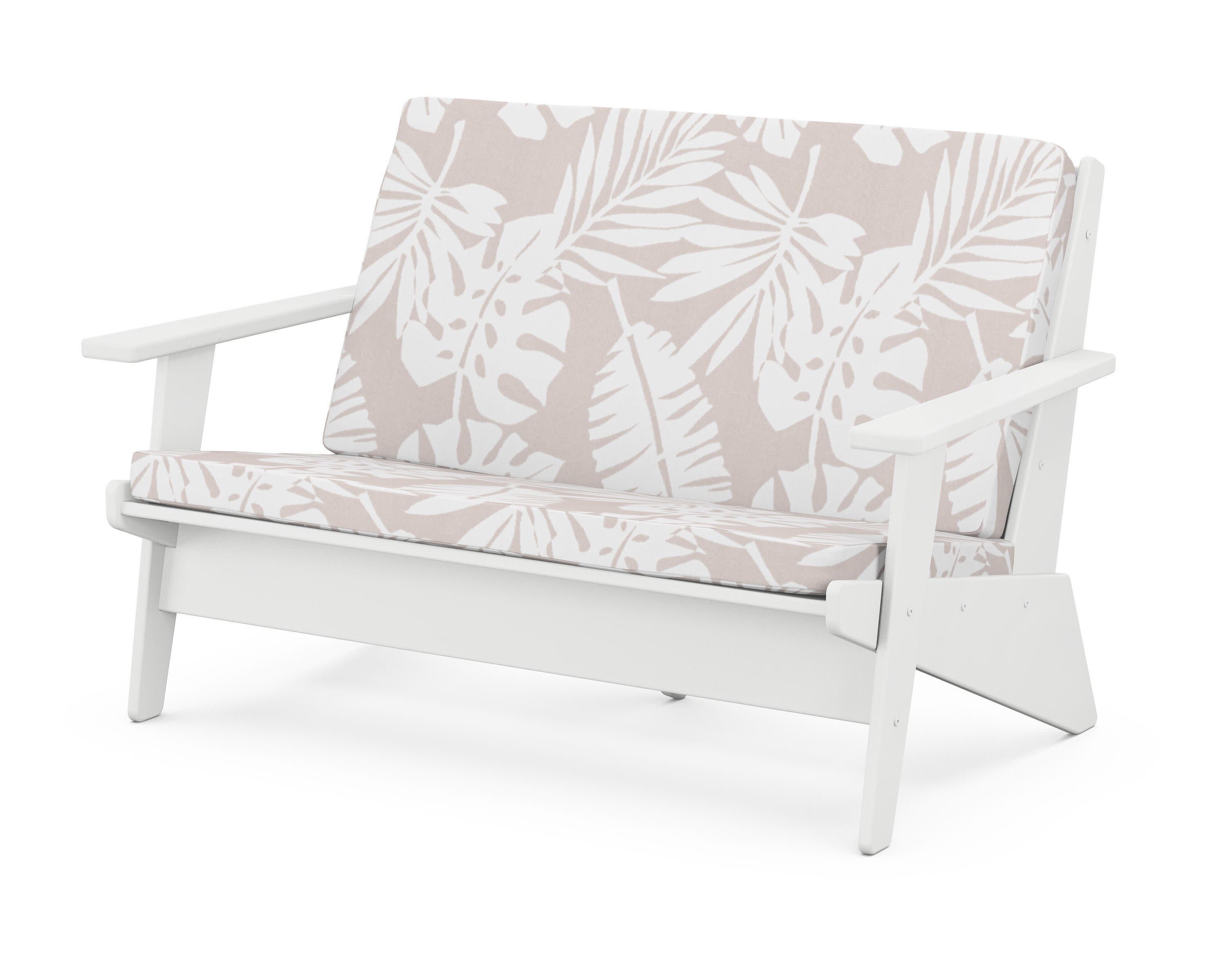 Riviera Modern Lounge Loveseat in White / Leaf Dune Burlap