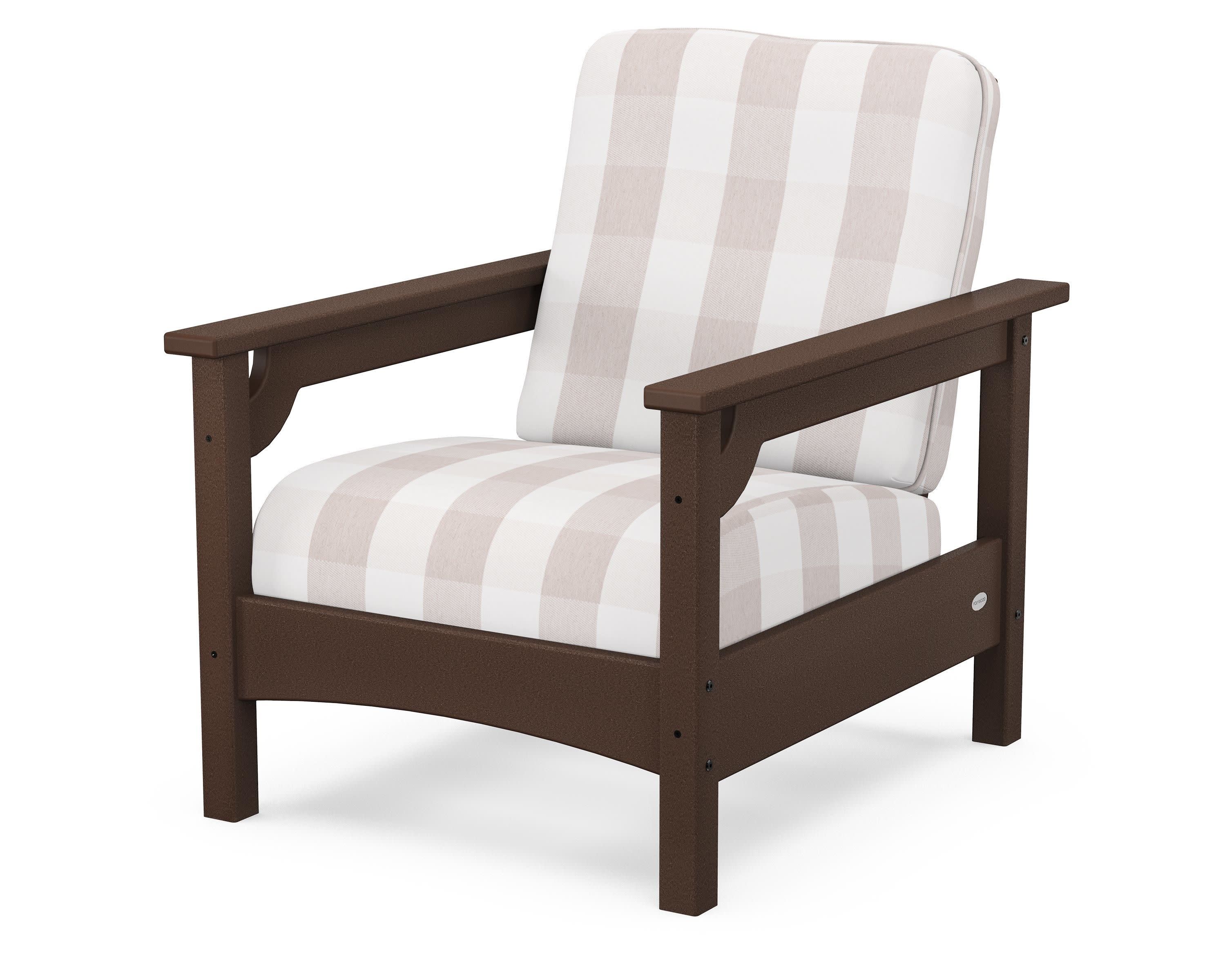 Club Chair in Mahogany / Buffalo Plaid Dune Burlap