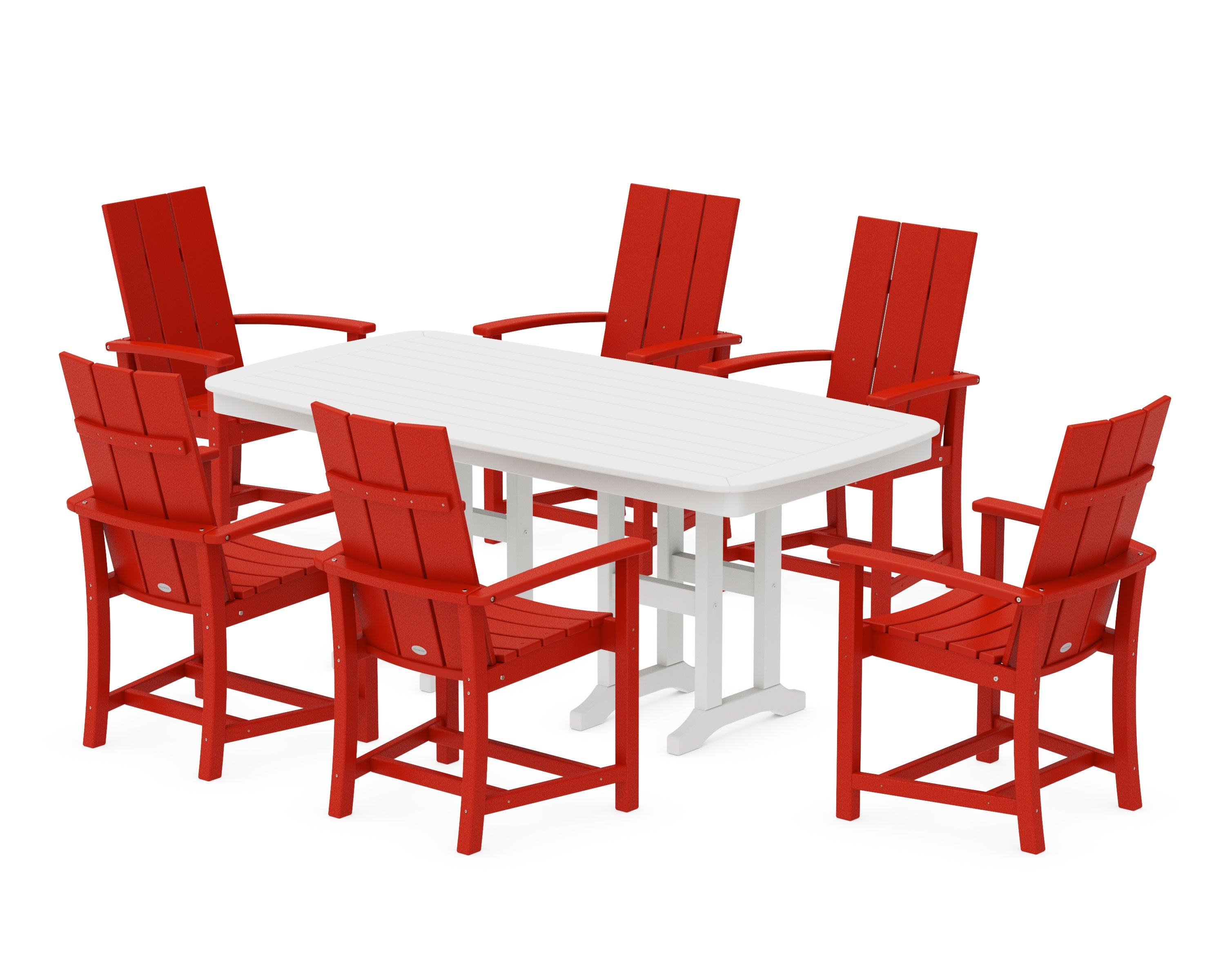 Modern Adirondack 7-Piece Dining Set in Sunset Red / White