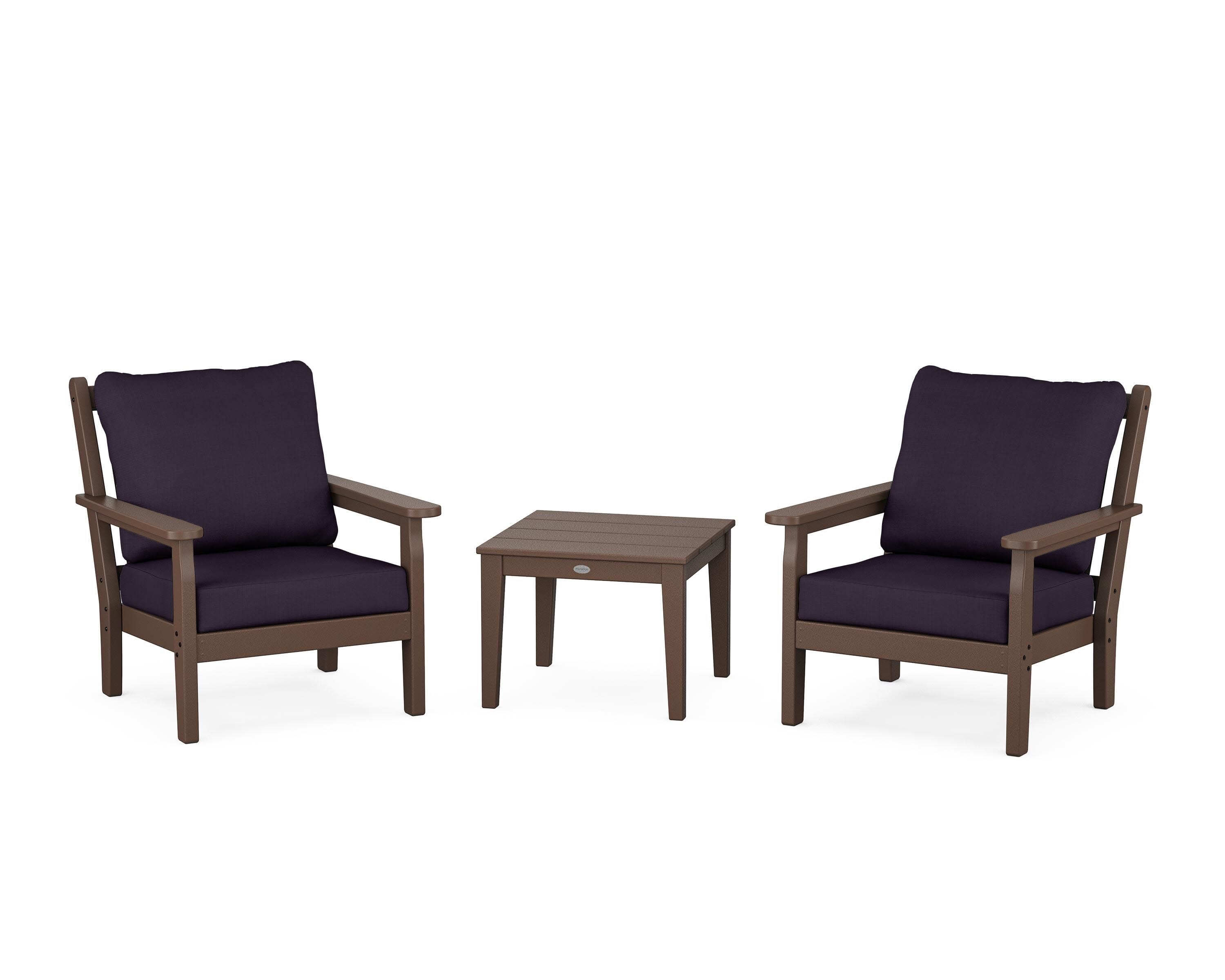 Chippendale 3-Piece Deep Seating Set in Mahogany / Navy Linen