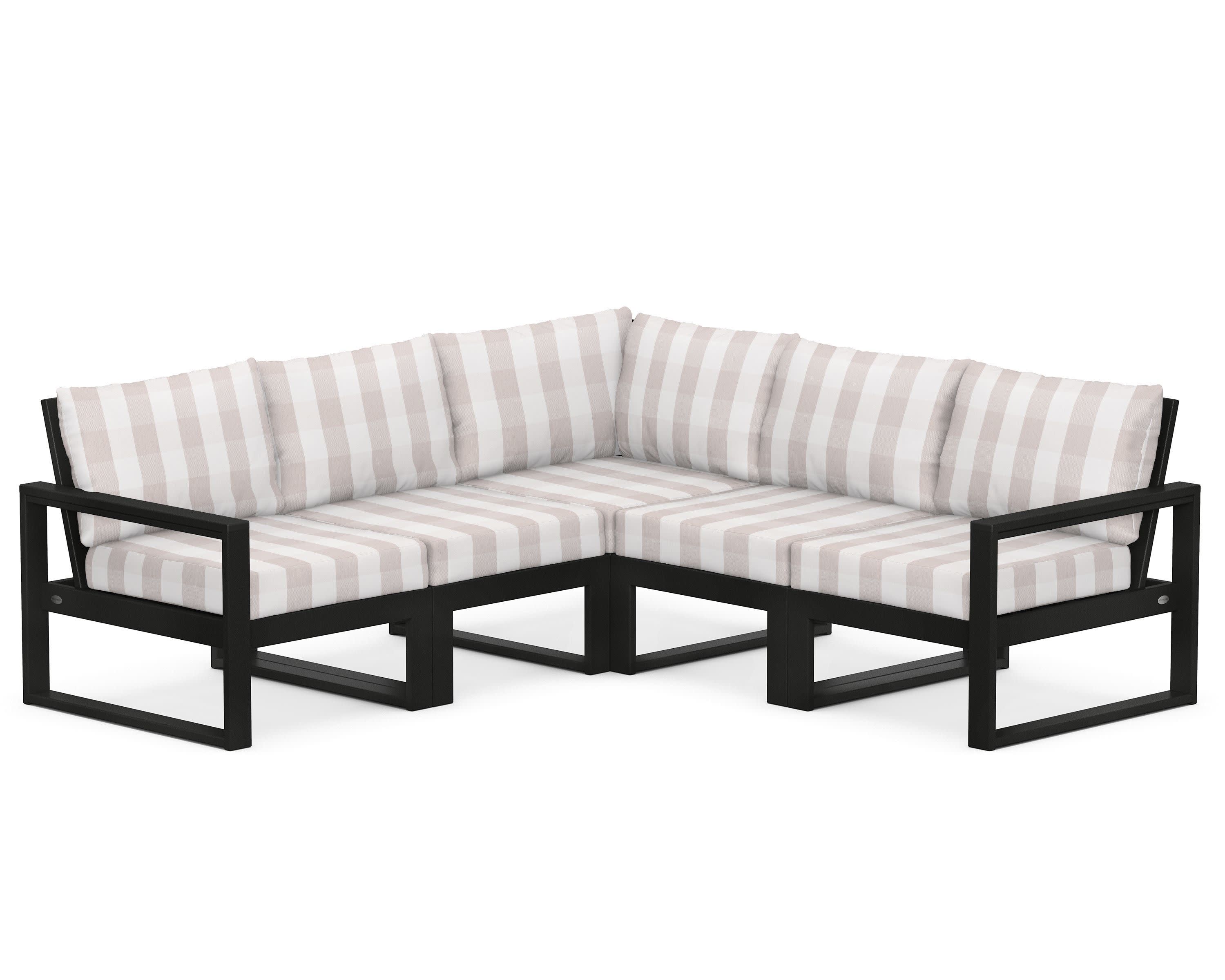 EDGE 5-Piece Modular Deep Seating Set in Black / Buffalo Plaid Dune Burlap