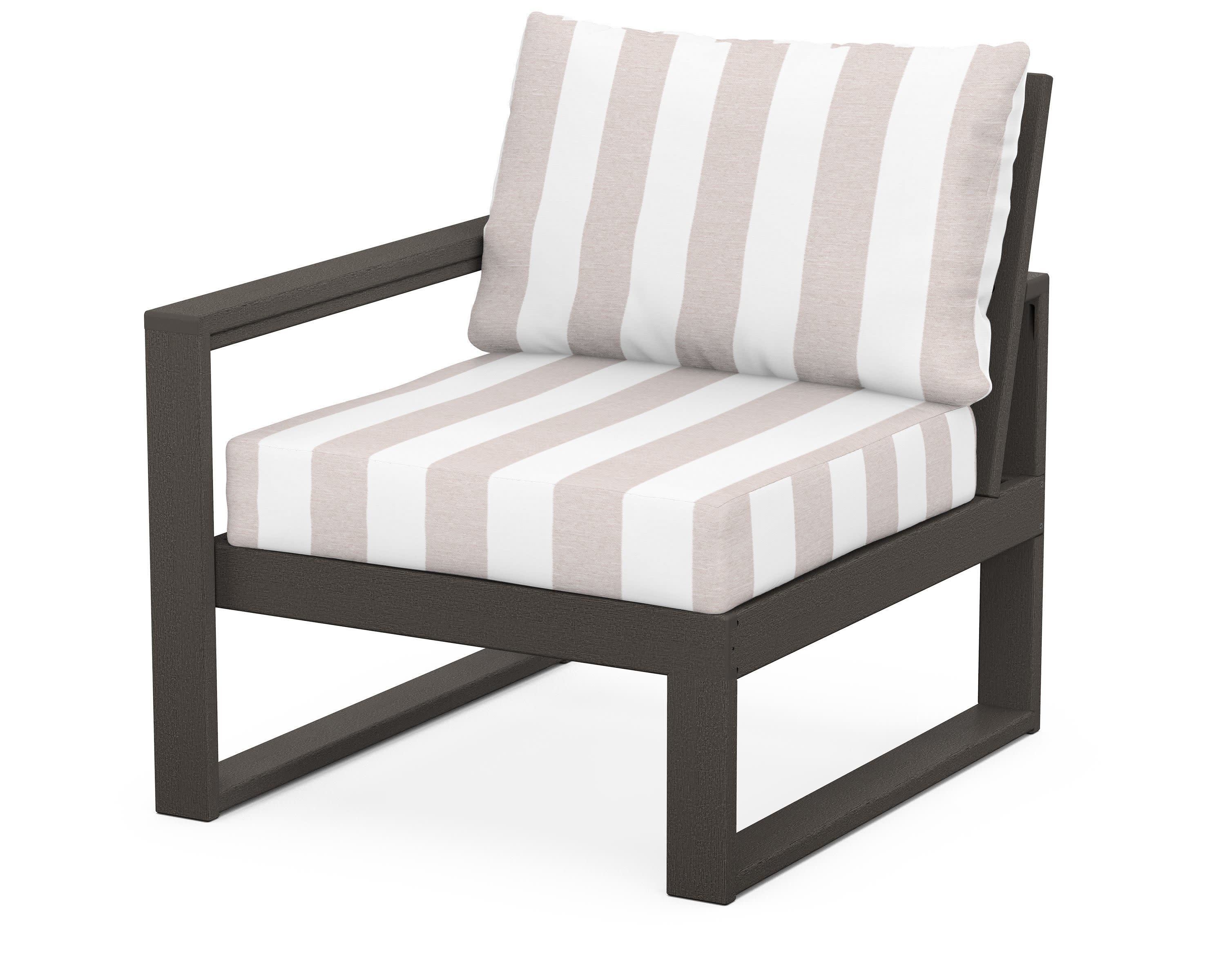 EDGE Modular Left Arm Chair in Vintage Coffee / Cabana Stripe Dune Burlap