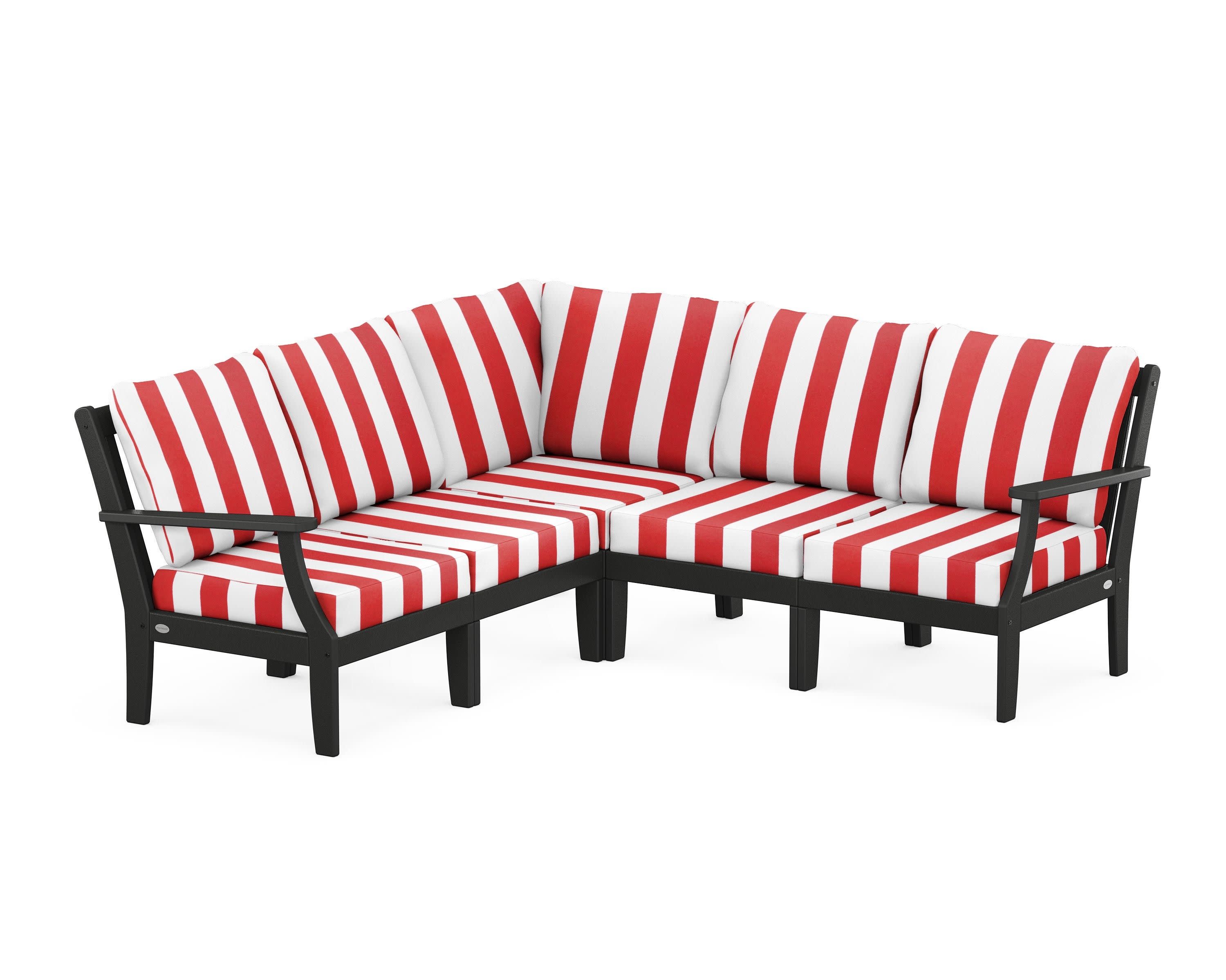 Braxton Modular 5-Piece Deep Seating Set in Black / Cabana Stripe Crimson