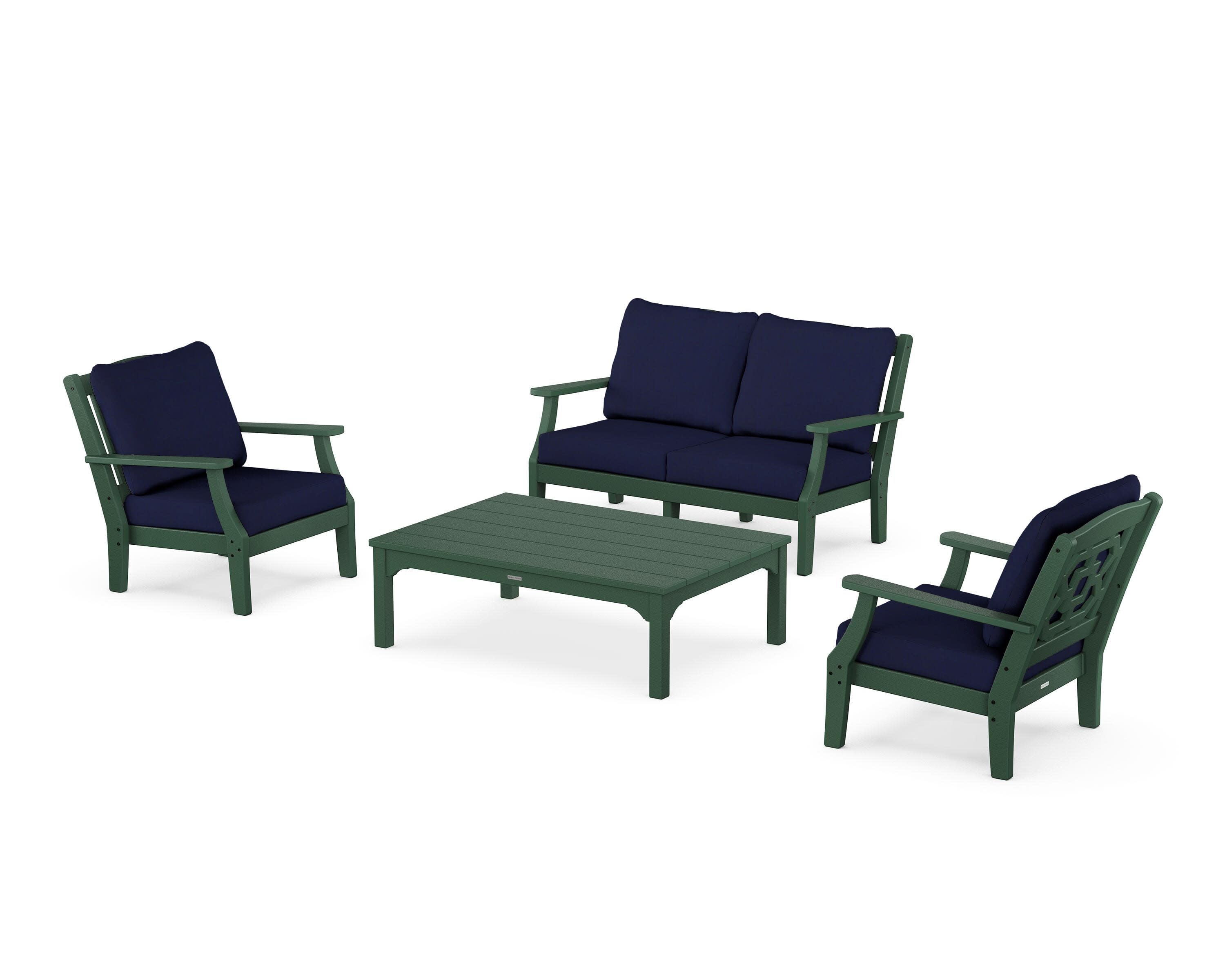 Chinoiserie 4-Piece Deep Seating Set with Loveseat in Green / Navy