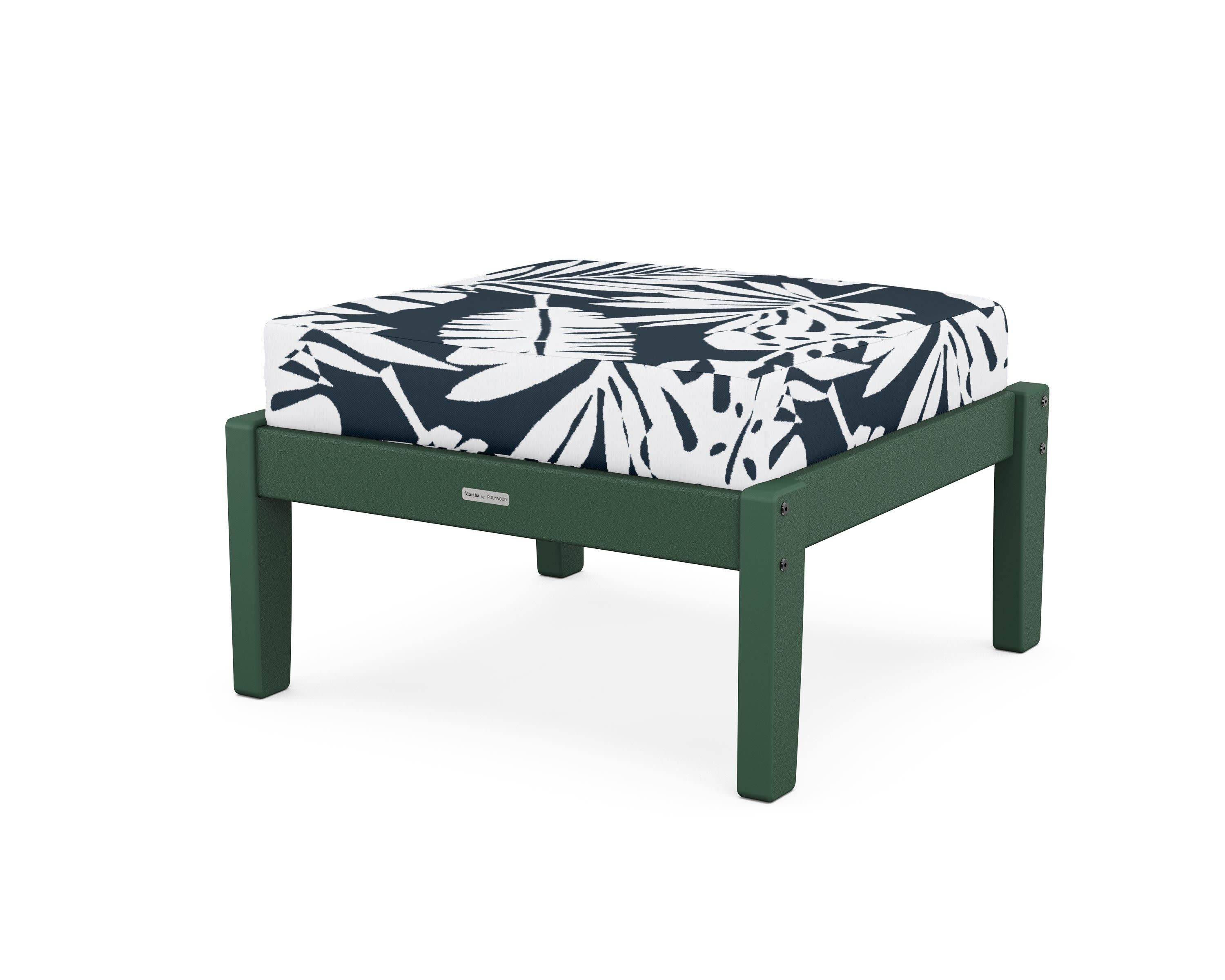 Chinoiserie Deep Seating Ottoman in Green / Leaf Marine Indigo