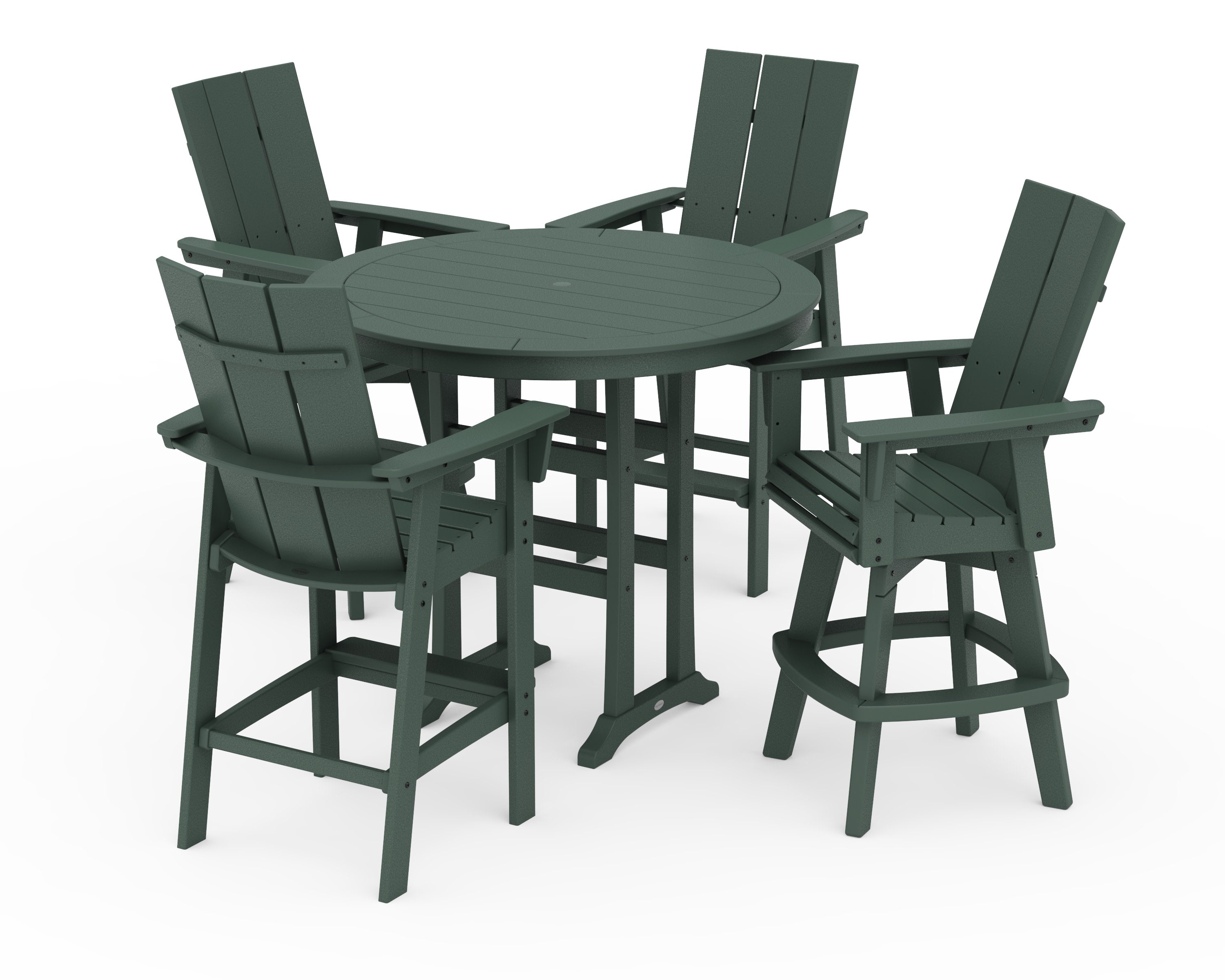 Modern Adirondack 5-Piece Nautical Trestle Round Bar Set with Swivels in Green