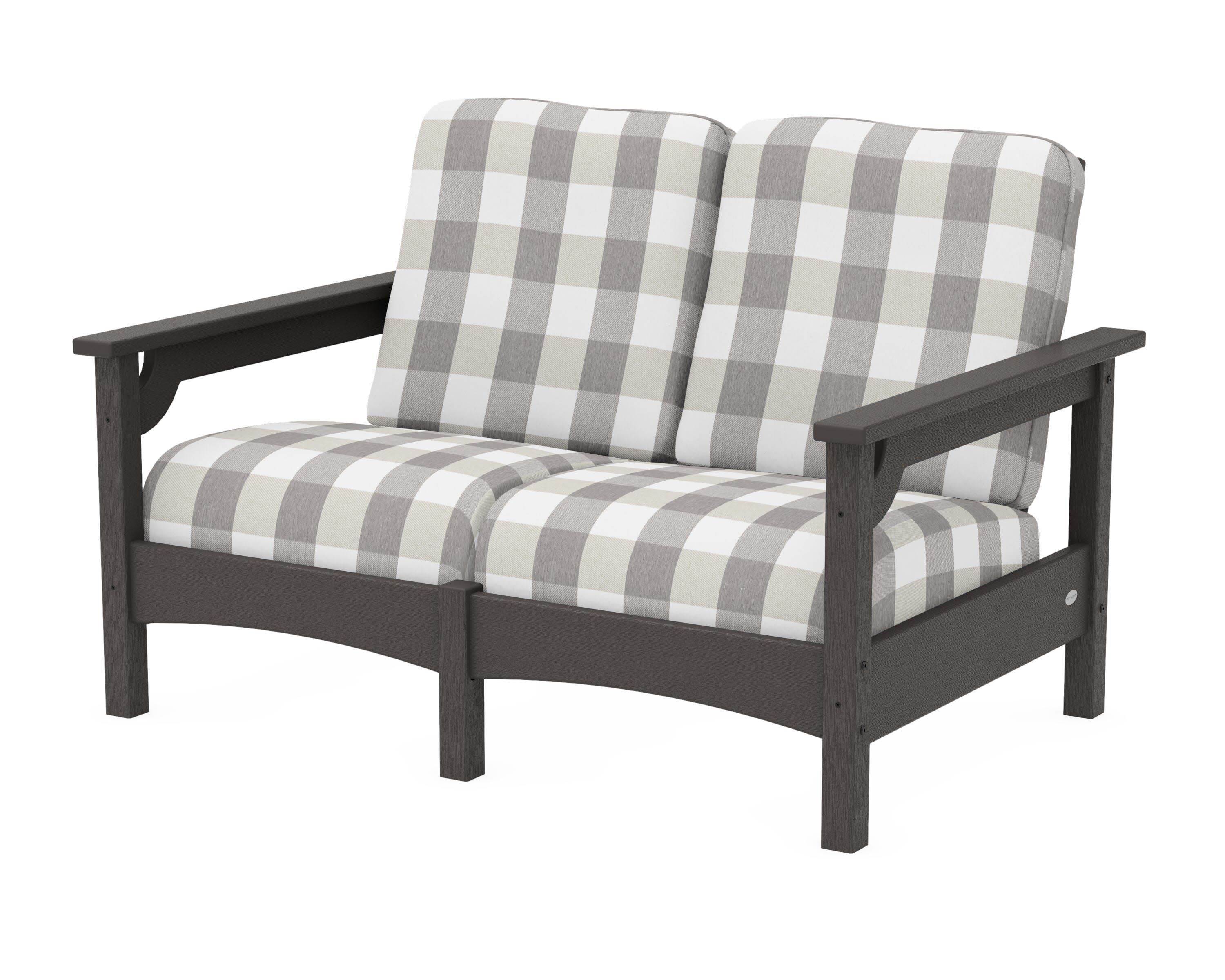 Club Loveseat in Vintage Coffee / Buffalo Plaid Grey Mist