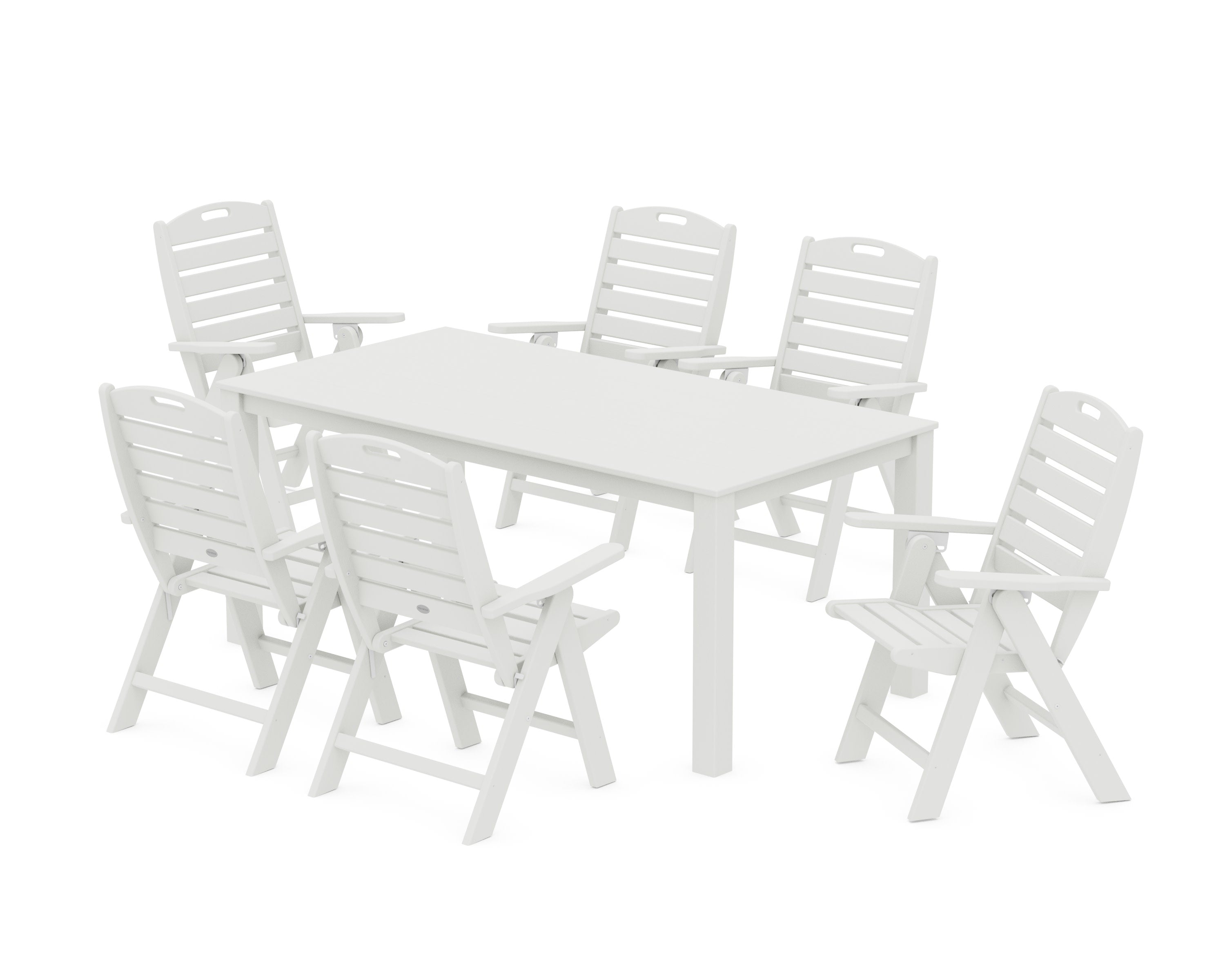 Nautical Folding Highback Chair 7-Piece Parsons Dining Set in Vintage White