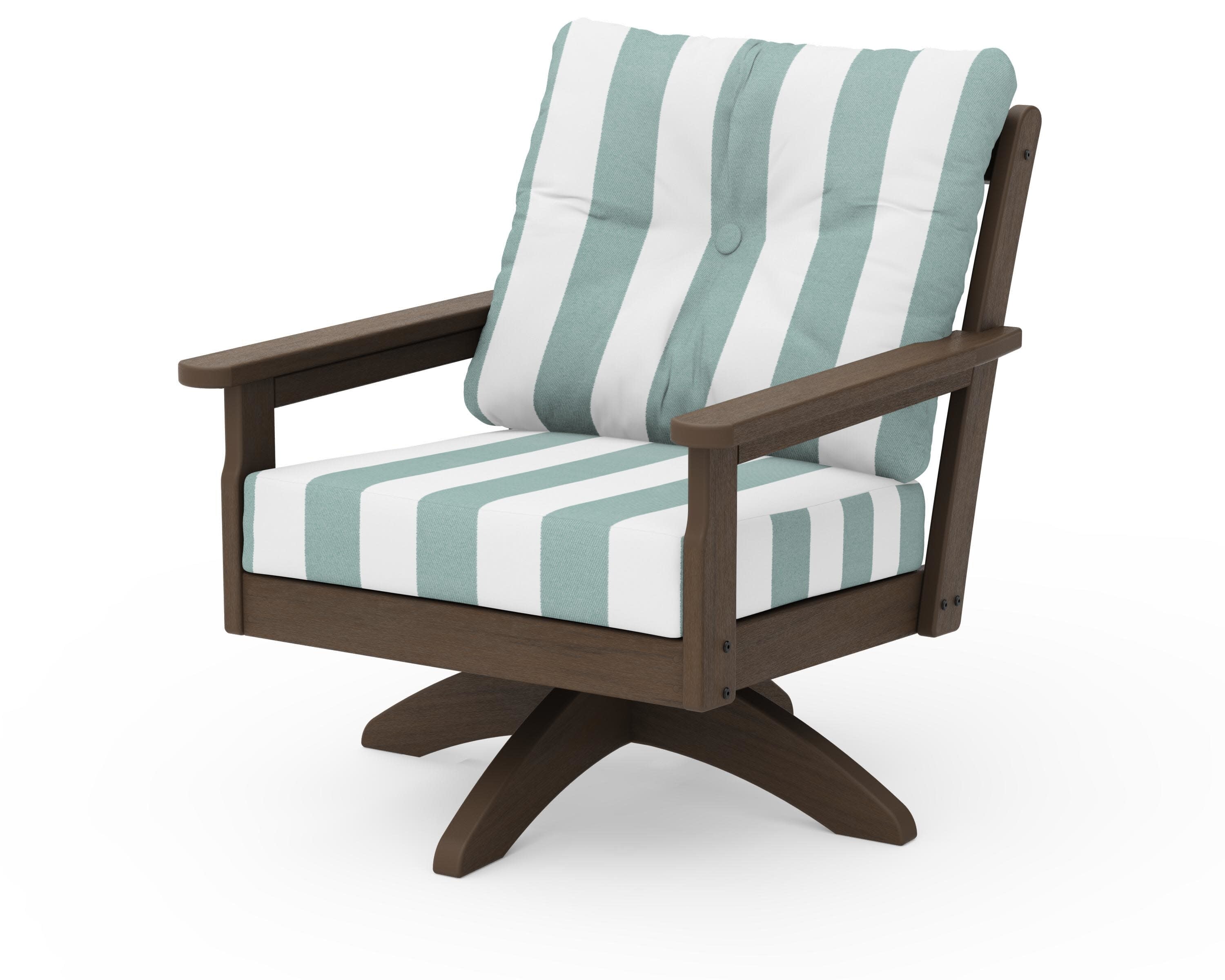 Vineyard Deep Seating Swivel Chair in Kona / Cabana Stripe Glacier Spa