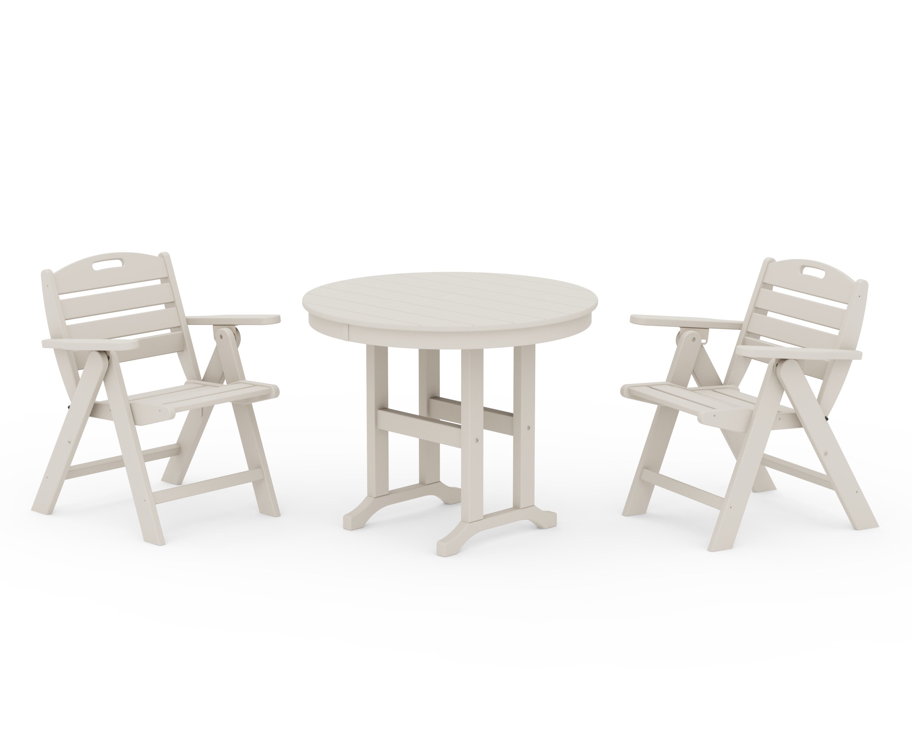 Nautical Folding Lowback Chair 3-Piece Round Dining Set in Sand