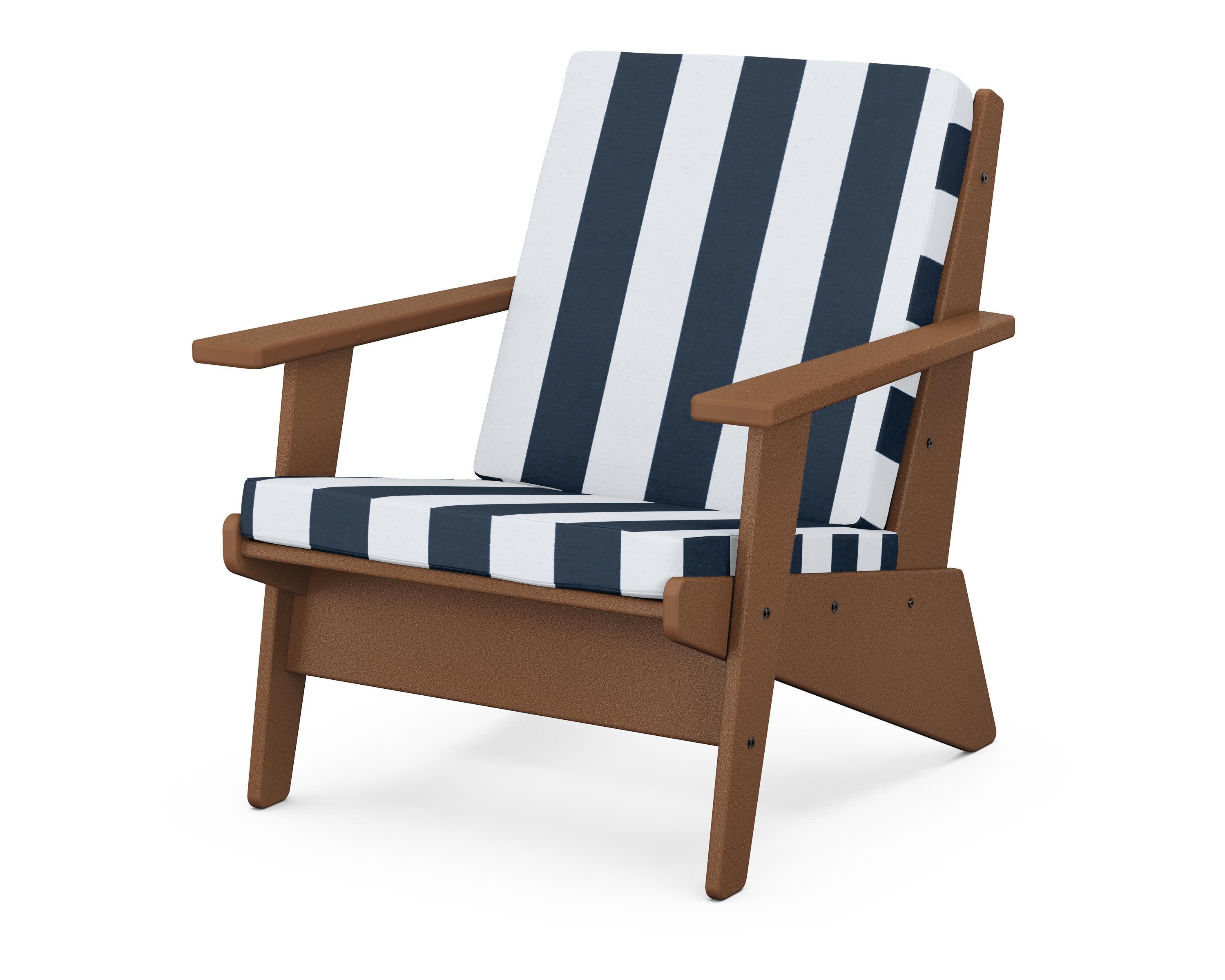 Riviera Modern Lounge Chair in Teak / Cabana Stripe Marine Indigo