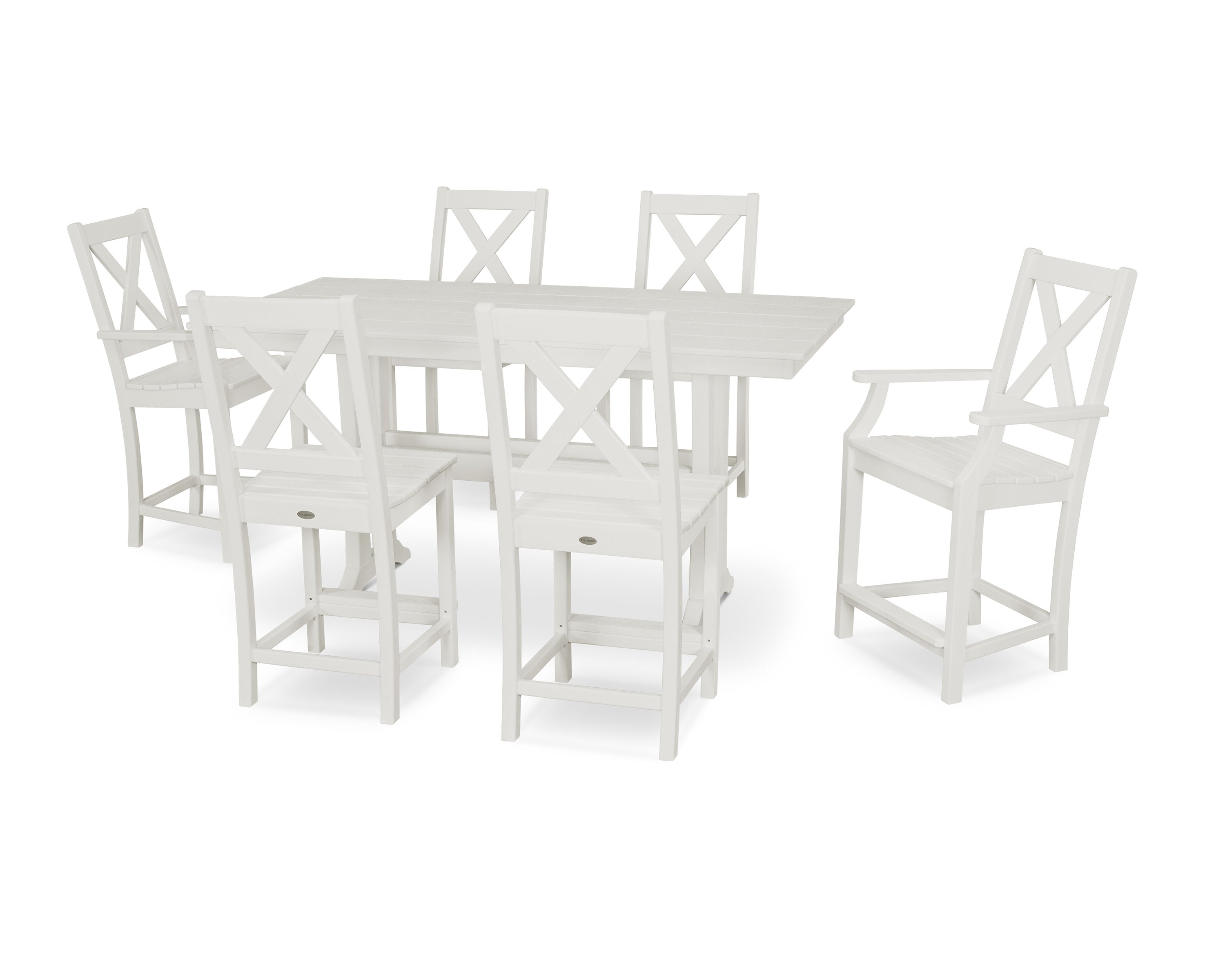 Braxton 7-Piece Farmhouse Trestle Counter Set in Vintage White