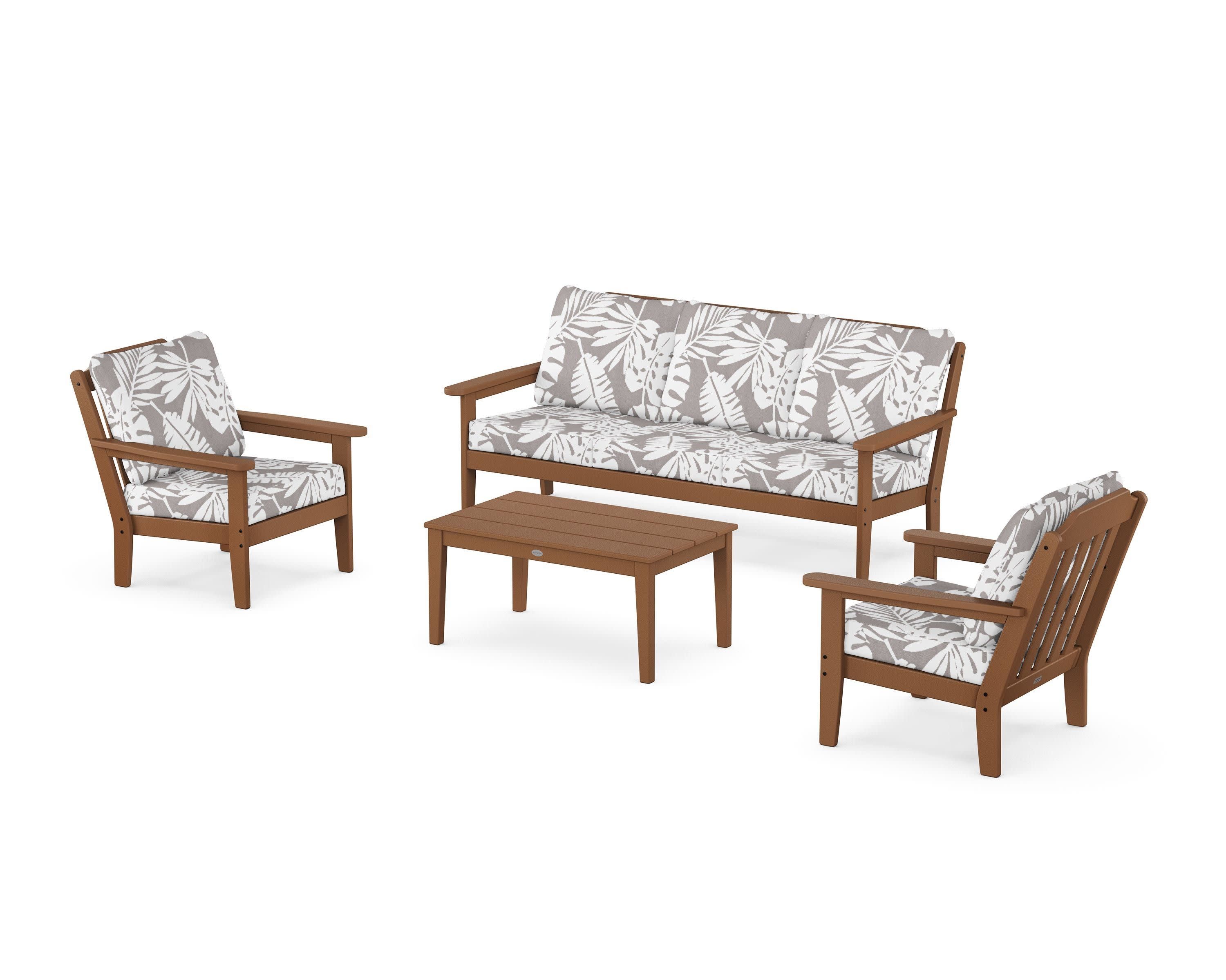 Cottage 4-Piece Deep Seating Set with Sofa in Teak / Leaf Grey Mist