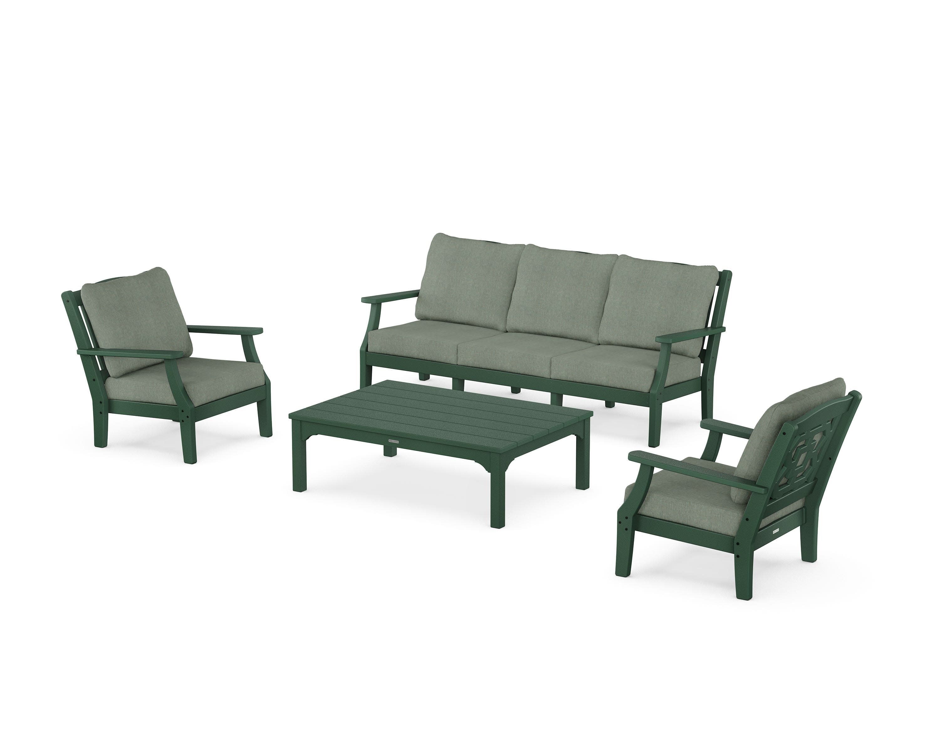 Chinoiserie 4-Piece Deep Seating Set with Sofa in Green / Cast Sage