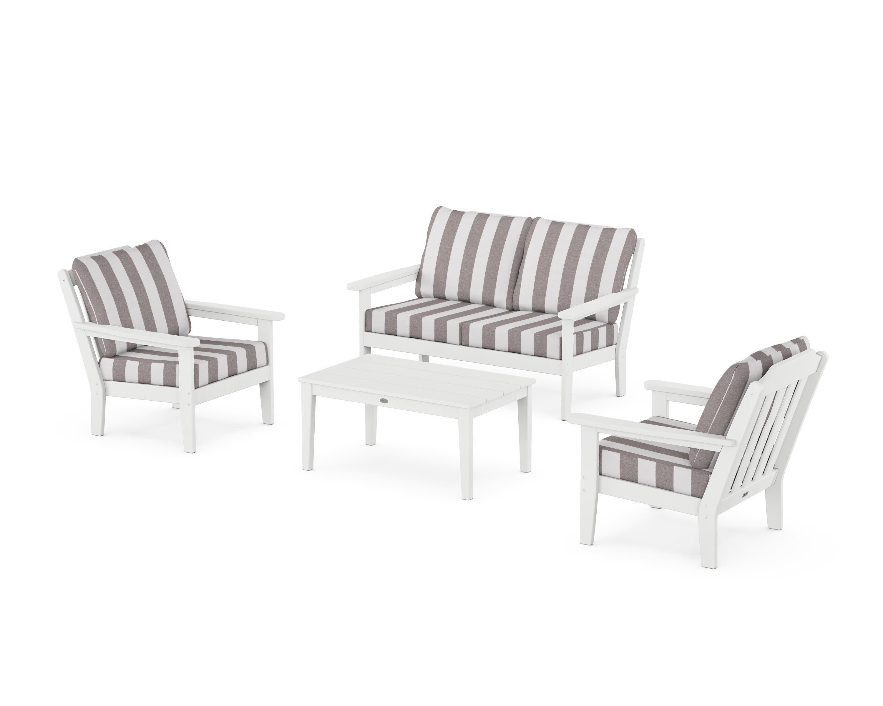Cottage 4-Piece Deep Seating Set with Loveseat in White / Cabana Stripe Grey Mist