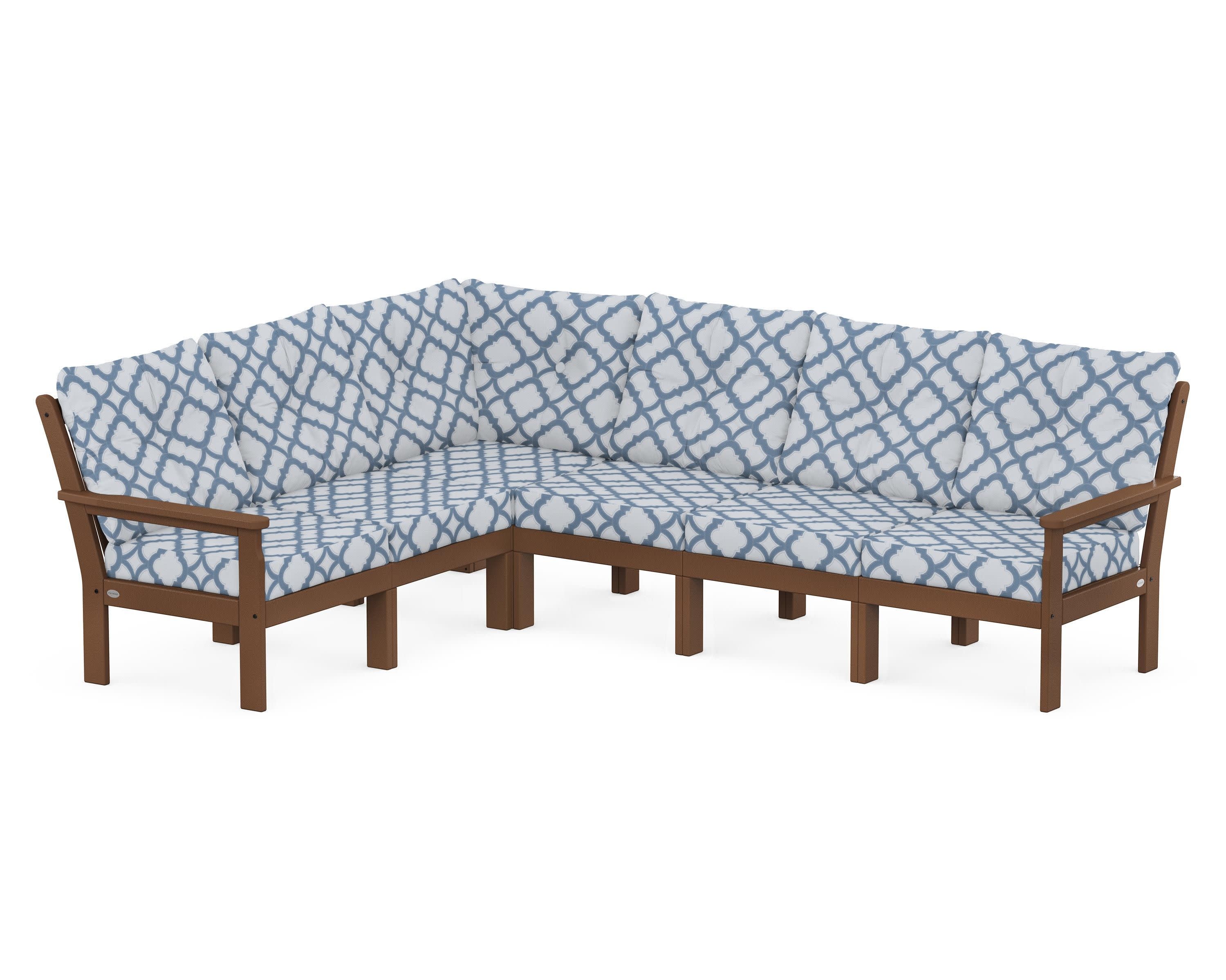 Vineyard 6-Piece Sectional in Teak / Trellis Sky Blue