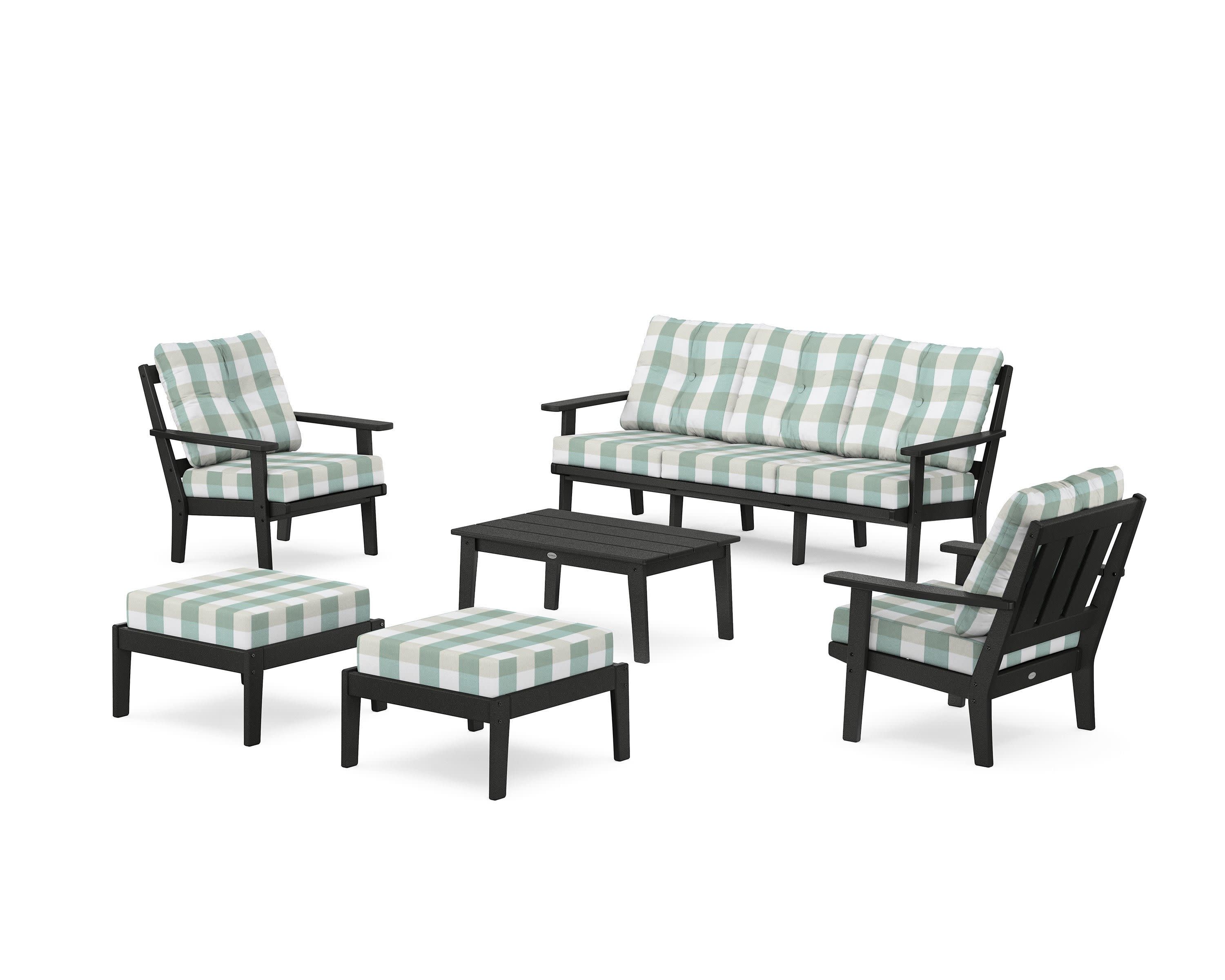 Oxford 6-Piece Lounge Sofa Set in Black / Buffalo Plaid Glacier Spa