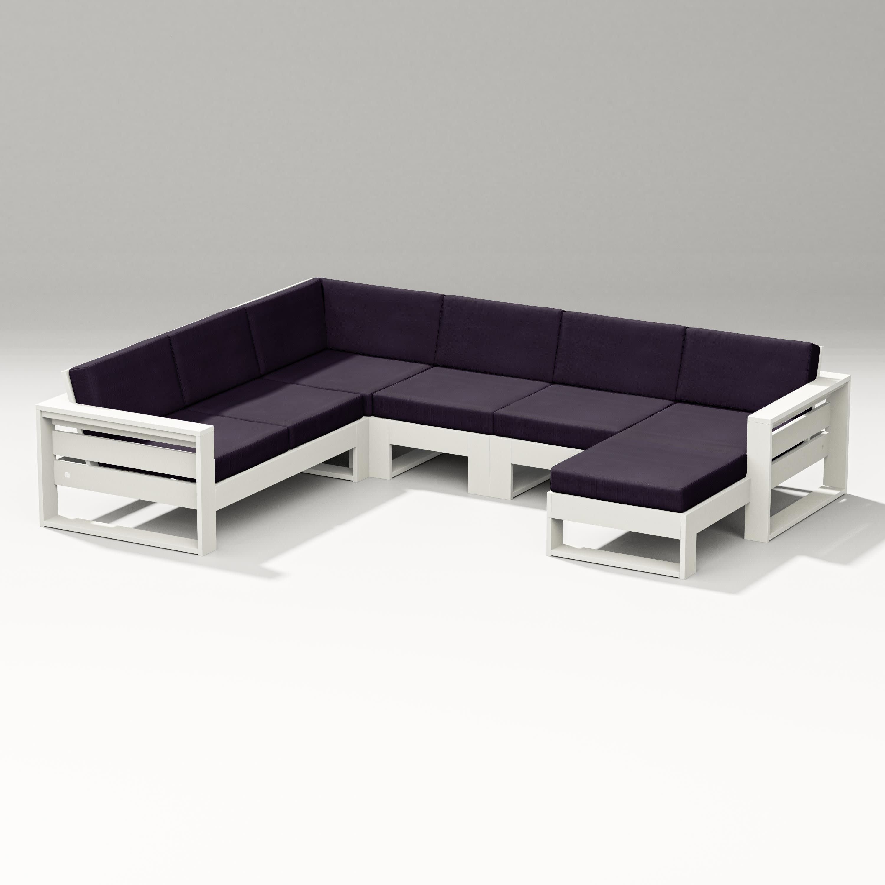 Latitude Corner Sectional with Right Chaise in Vintage White / Navy Linen