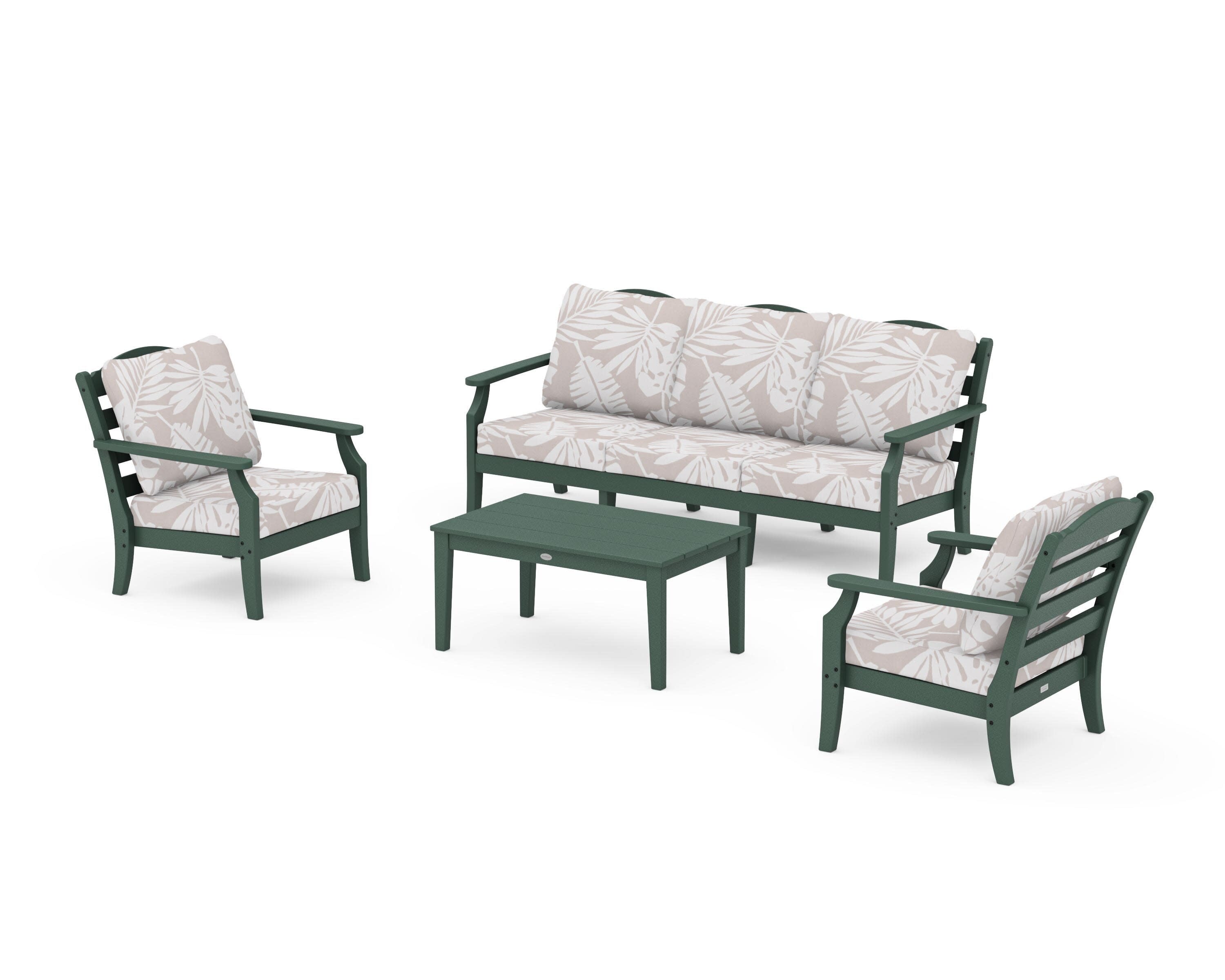 Savannah 4-Piece Deep Seating Set with Sofa in Green / Leaf Dune Burlap