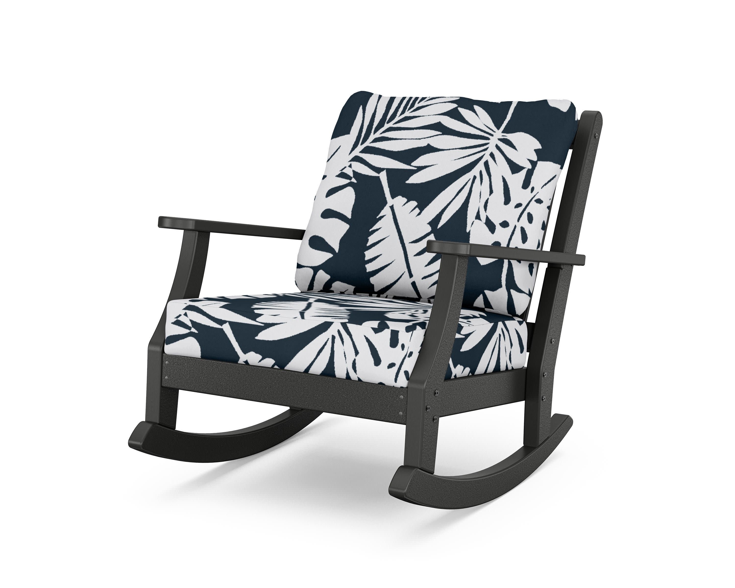 Wovendale Deep Seating Rocking Chair in Black / Leaf Marine Indigo
