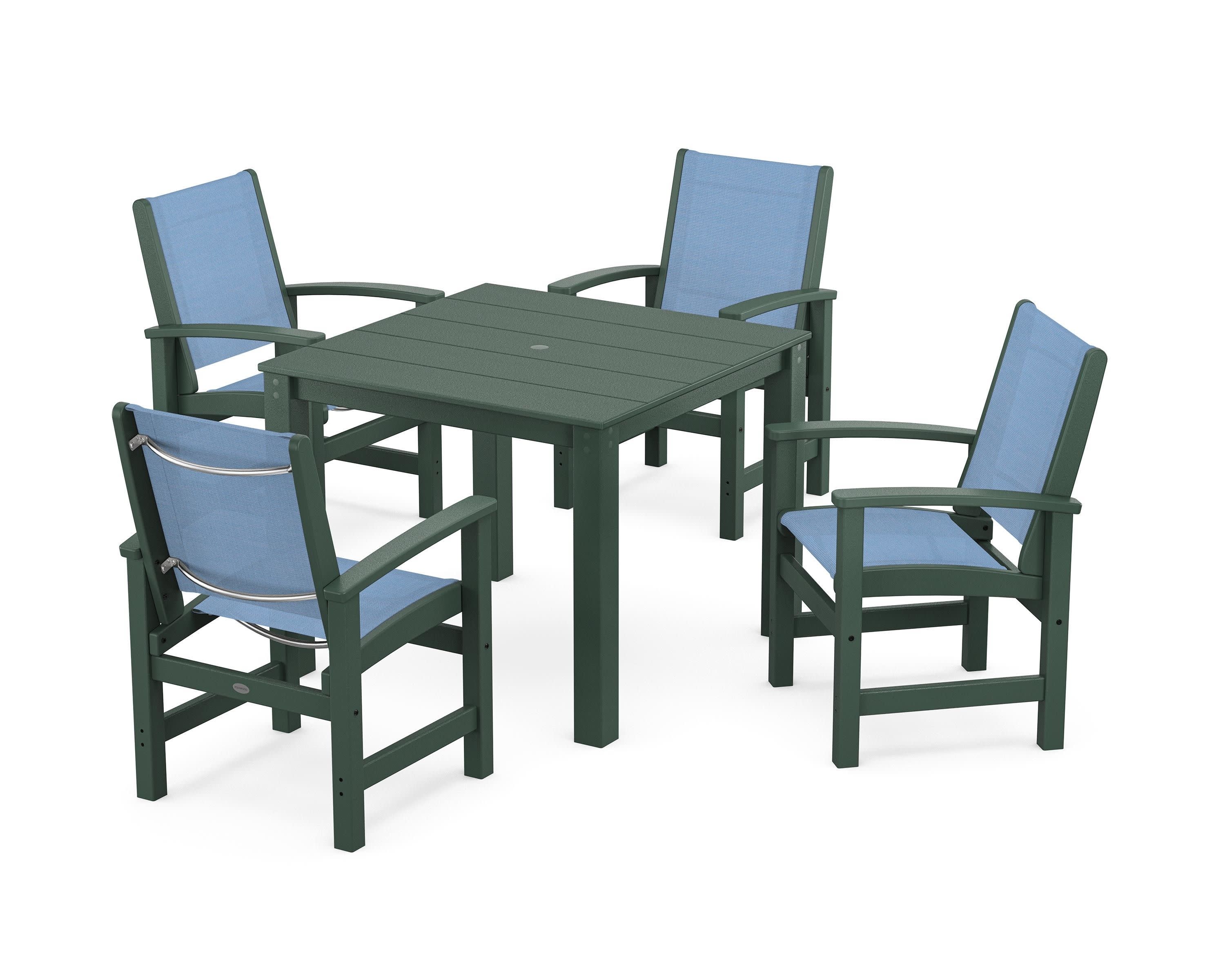 Coastal 5-Piece Parsons Dining Set in Green / Poolside Sling