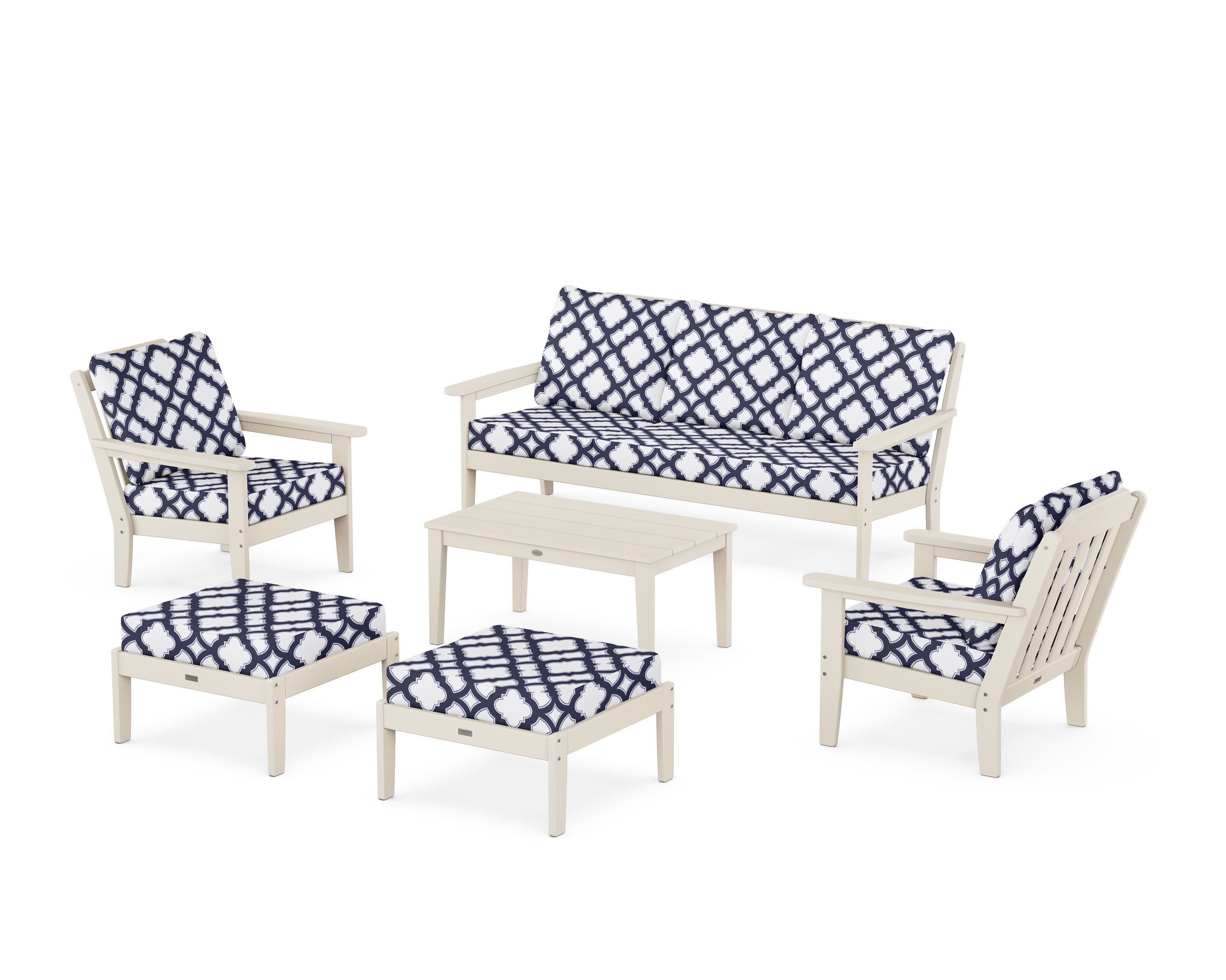 Cottage 6-Piece Lounge Sofa Set in Sand / Trellis Navy