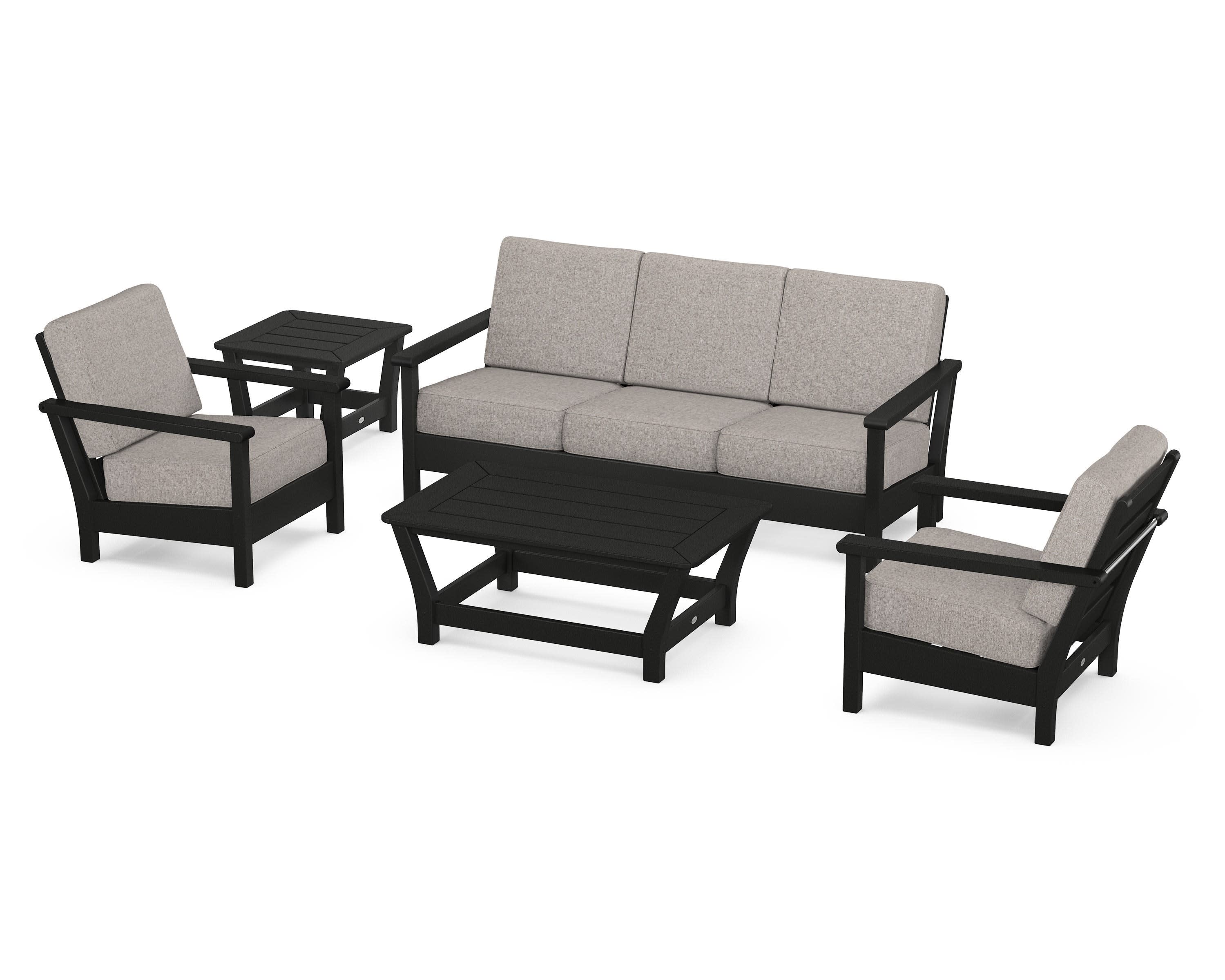 Harbour 5-Piece Deep Seating Set in Black / Weathered Tweed