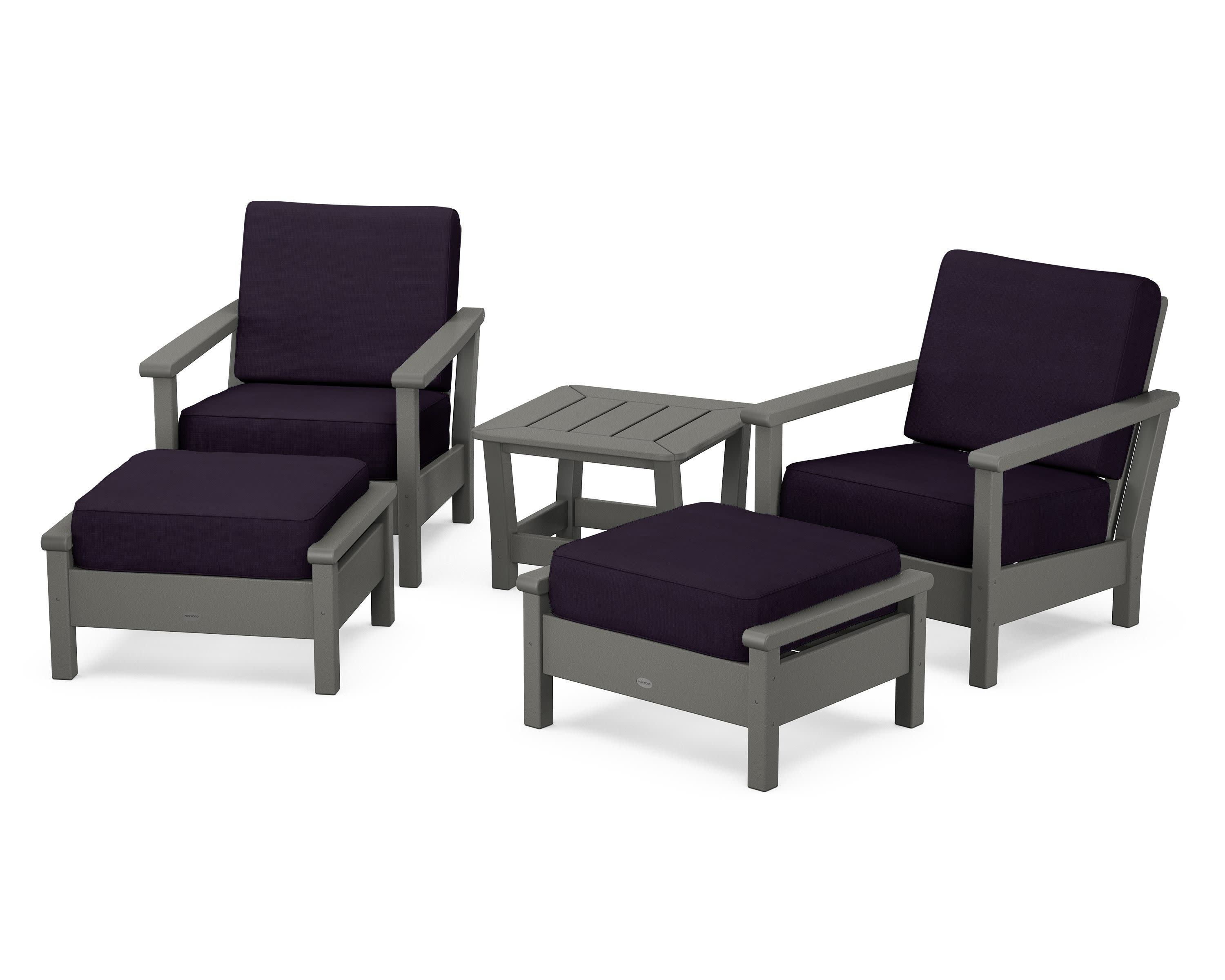 Harbour 5-Piece Deep Seating Chair Set in Slate Grey / Navy Linen