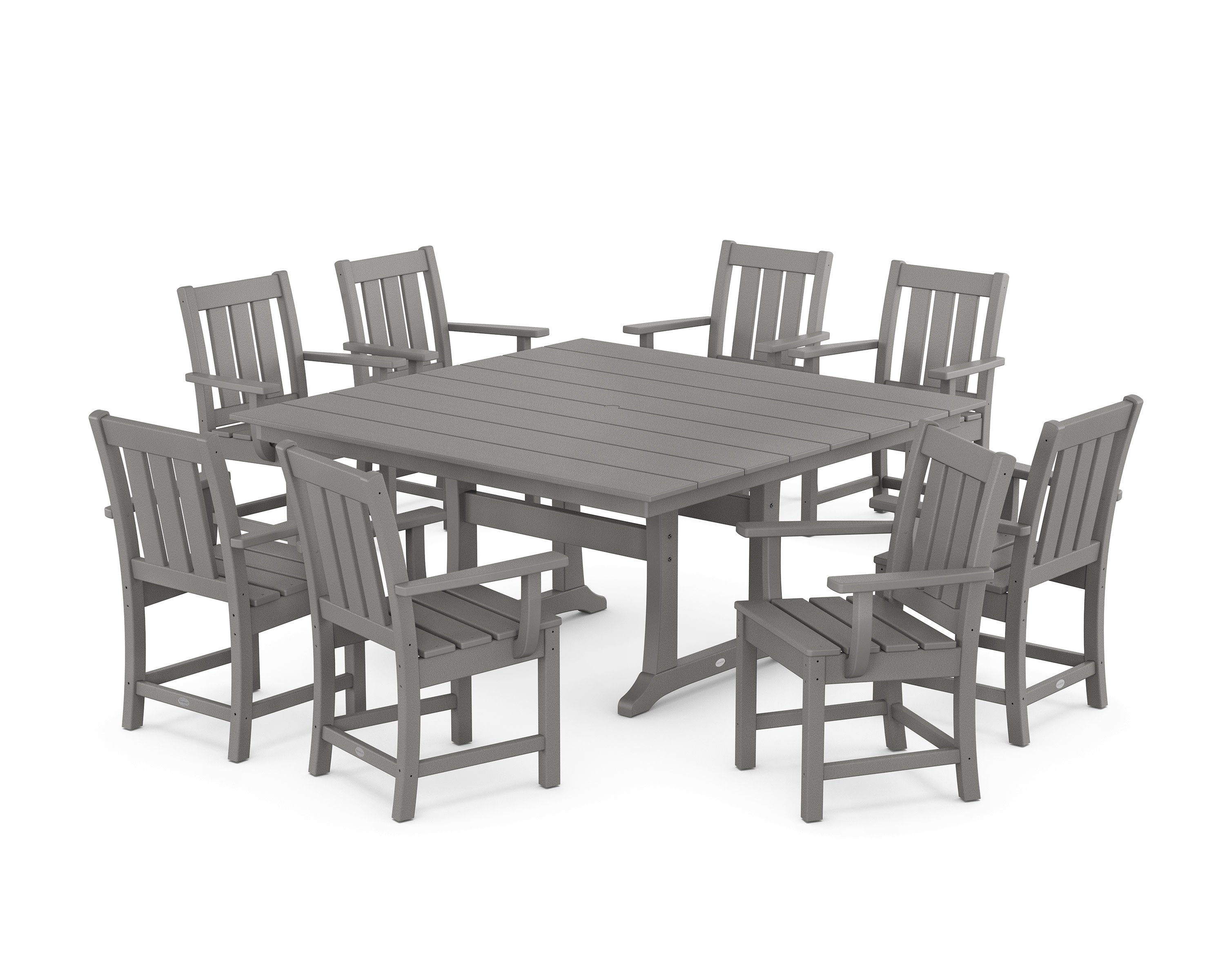 Oxford 9-Piece Square Farmhouse Dining Set with Trestle Legs in Slate Grey