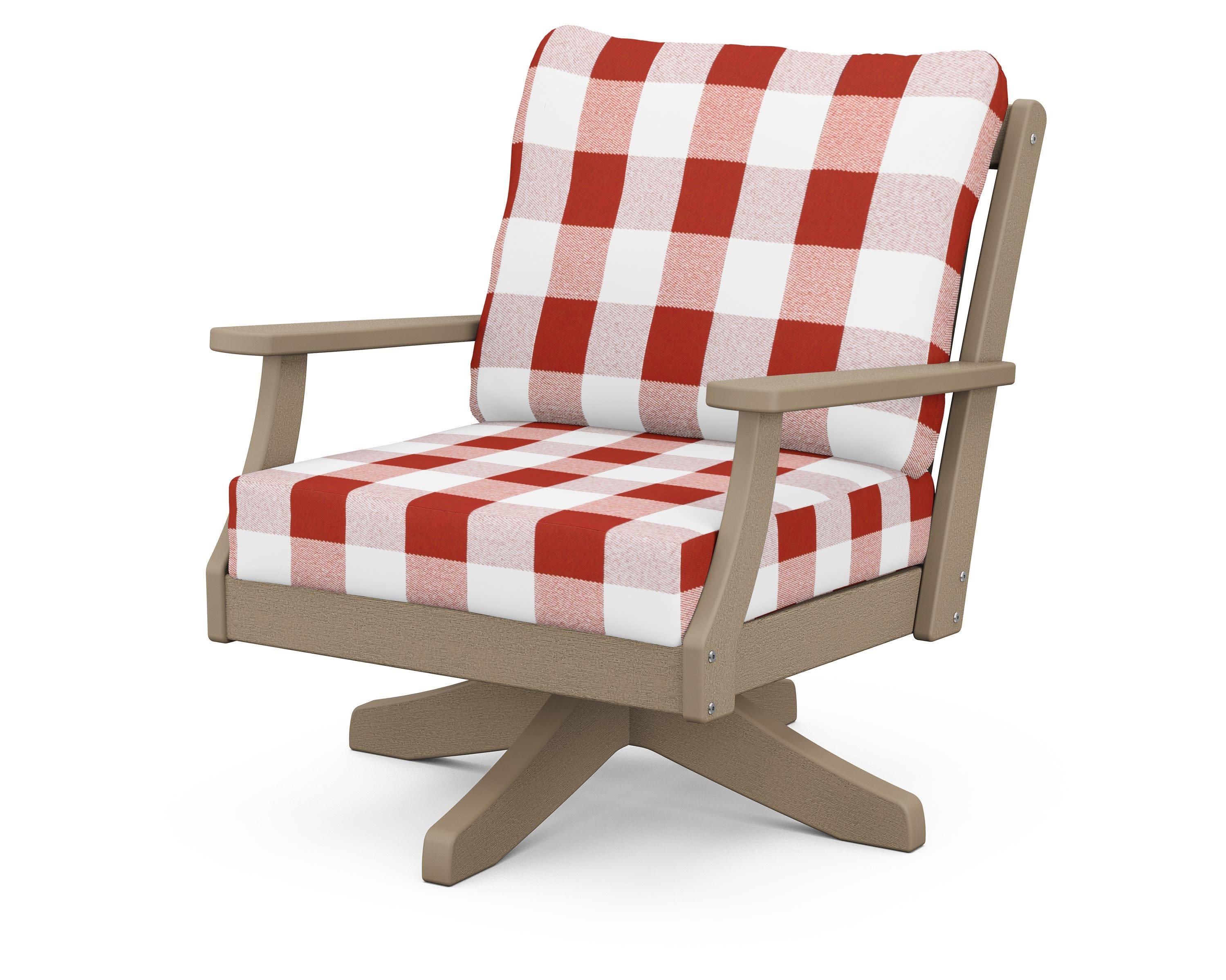 Braxton Deep Seating Swivel Chair in Vintage Sahara / Buffalo Plaid Crimson