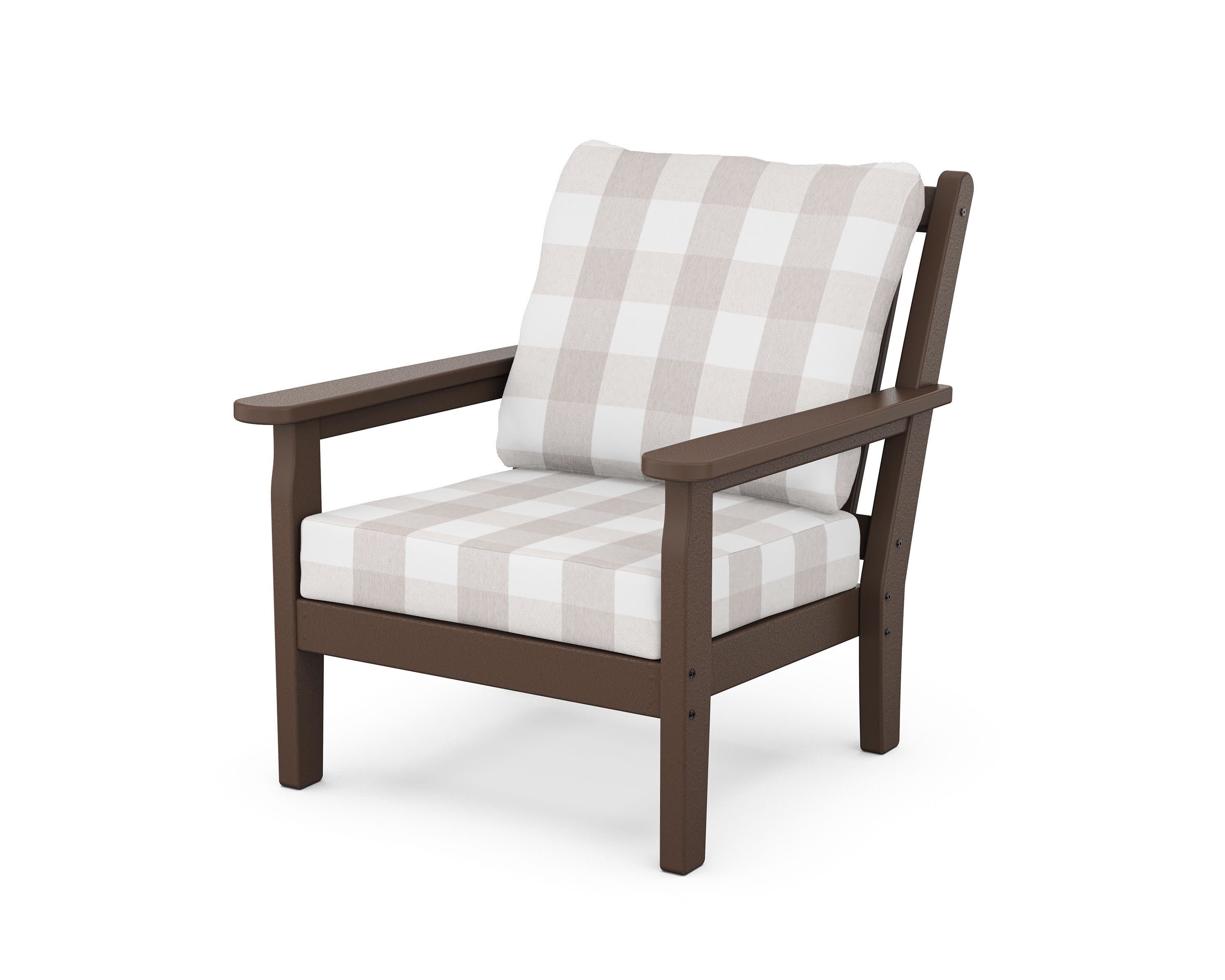 Chippendale Deep Seating Chair in Mahogany / Buffalo Plaid Dune Burlap