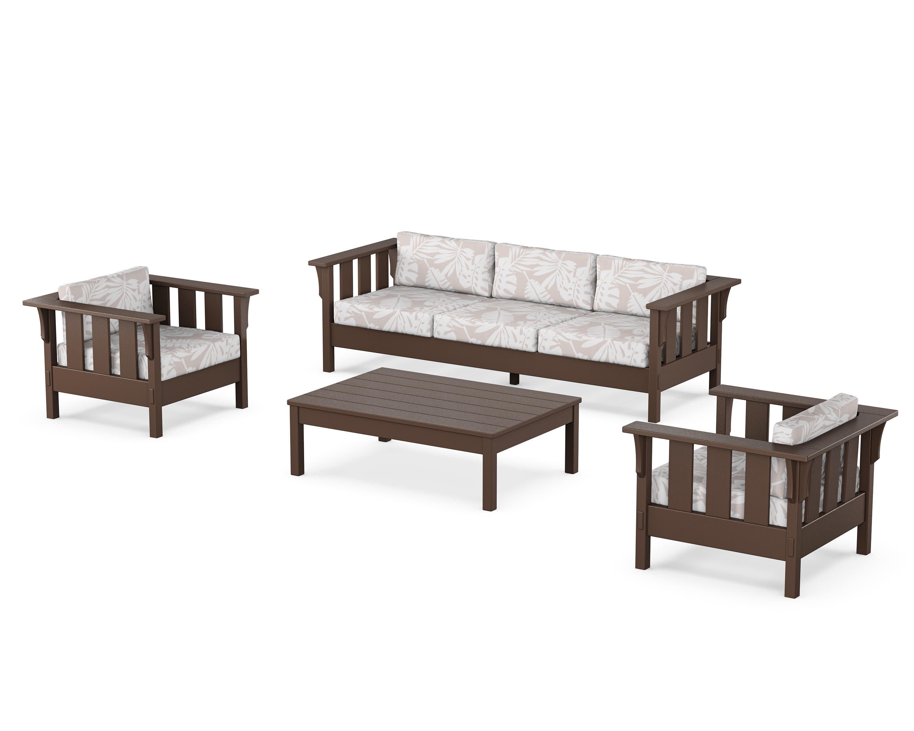 Acadia 4-Piece Deep Seating Set with Sofa in Mahogany / Leaf Dune Burlap