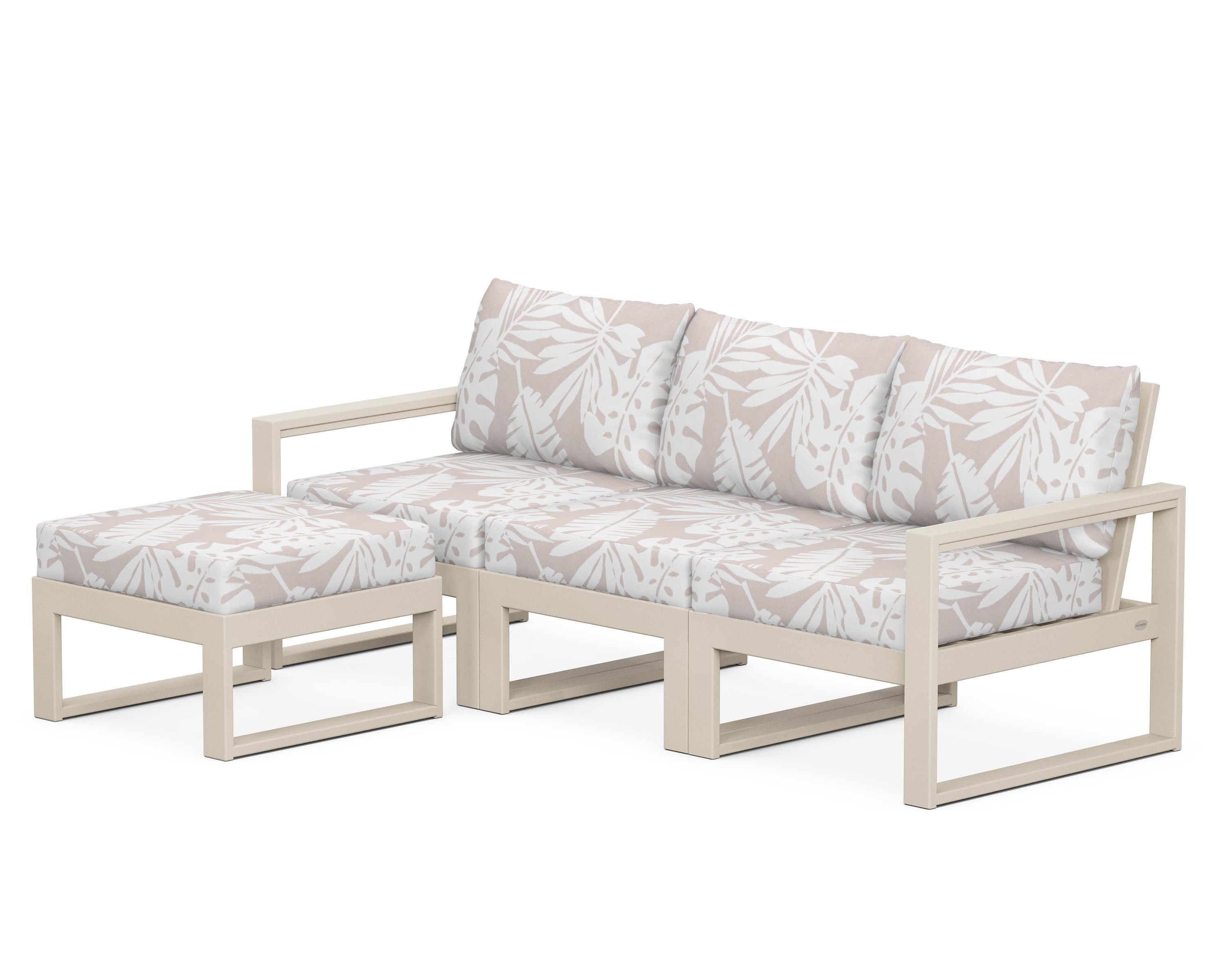 EDGE 4-Piece Modular Deep Seating Set with Ottoman in Sand / Leaf Dune Burlap