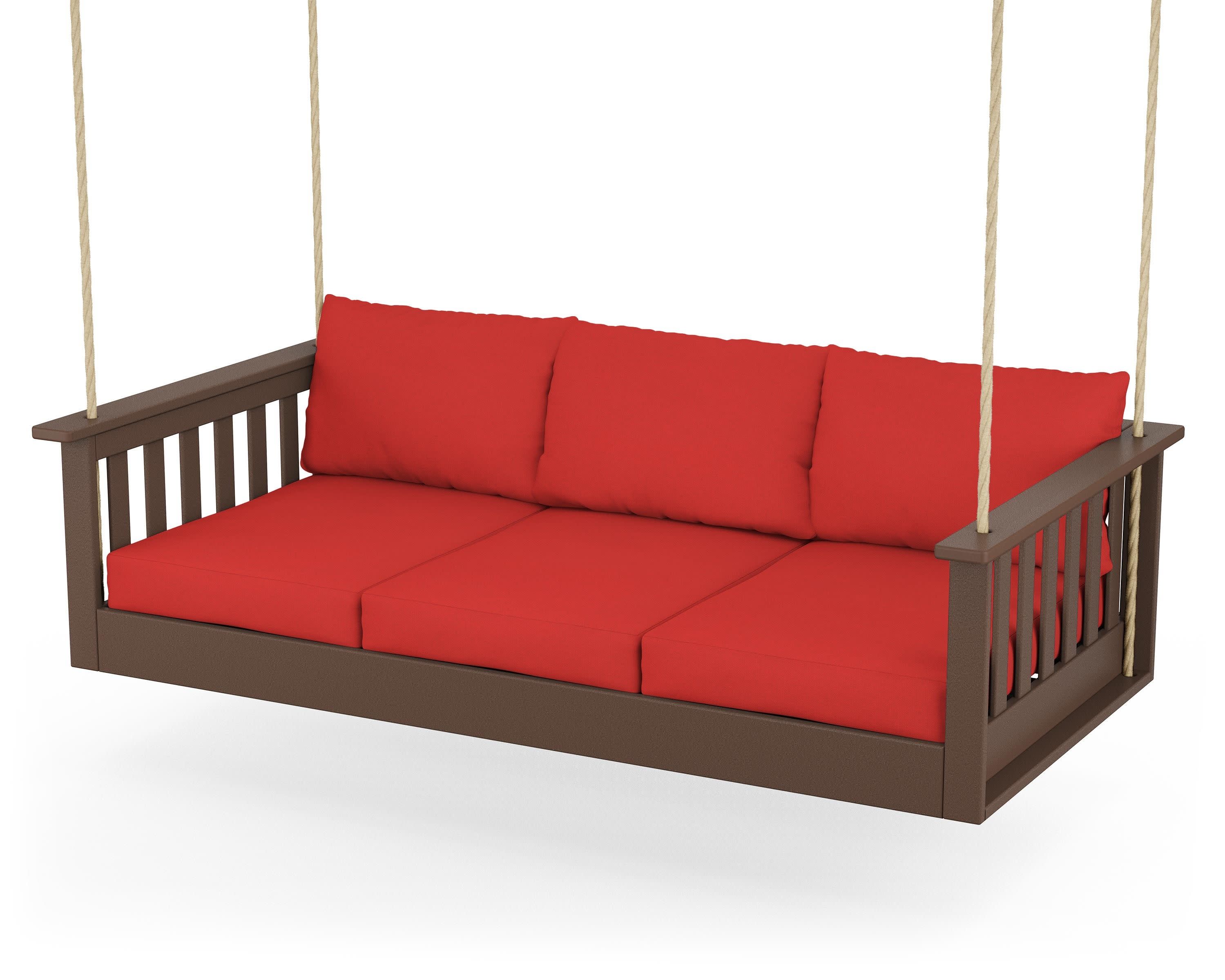 Vineyard Daybed Swing in Mahogany / Crimson Linen