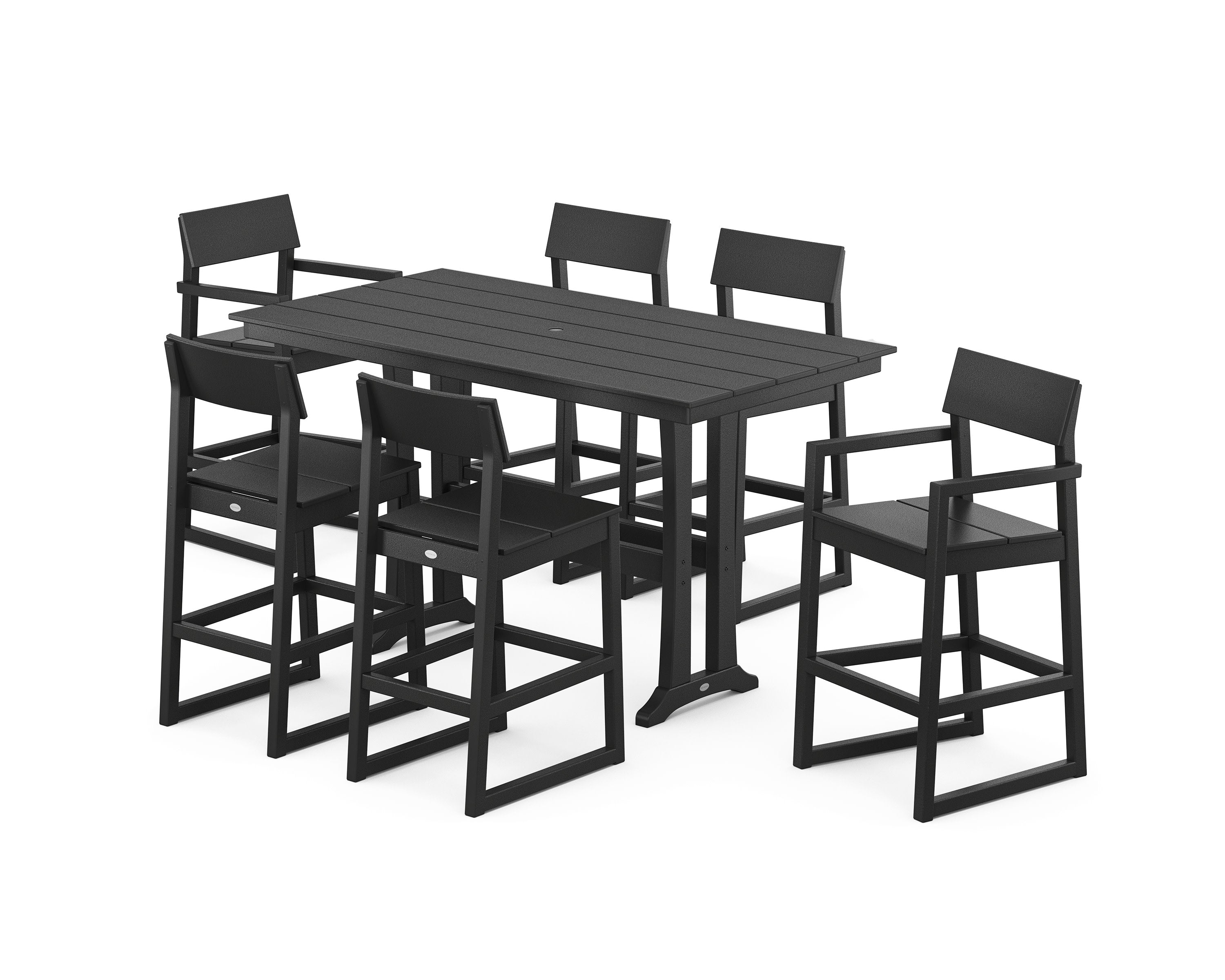 EDGE 7-Piece Farmhouse Bar Set with Trestle Legs in Black