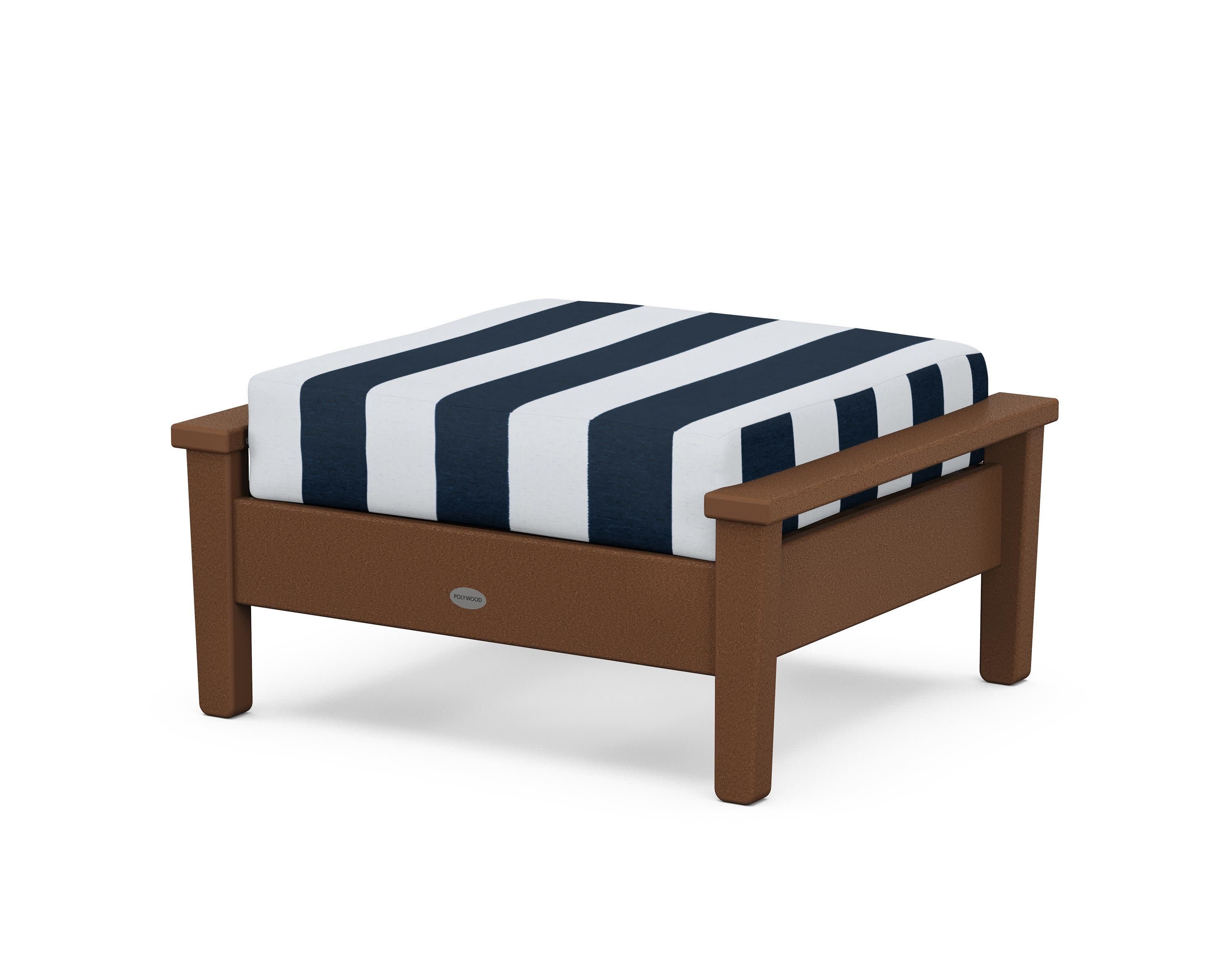 Prescott Deep Seating Ottoman in Teak / Cabana Stripe Marine Indigo