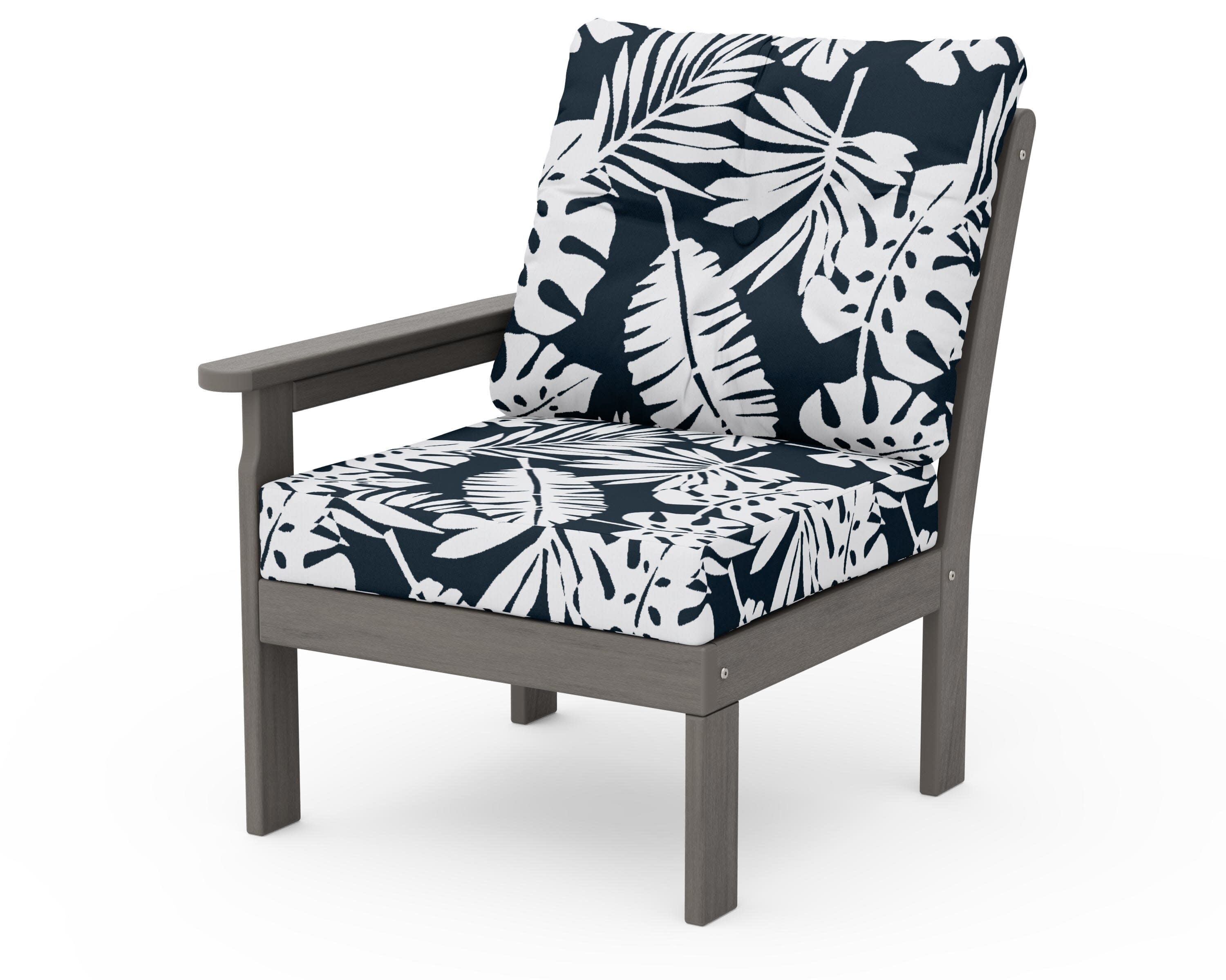 Vineyard Modular Left Arm Chair in Driftwood / Leaf Marine Indigo