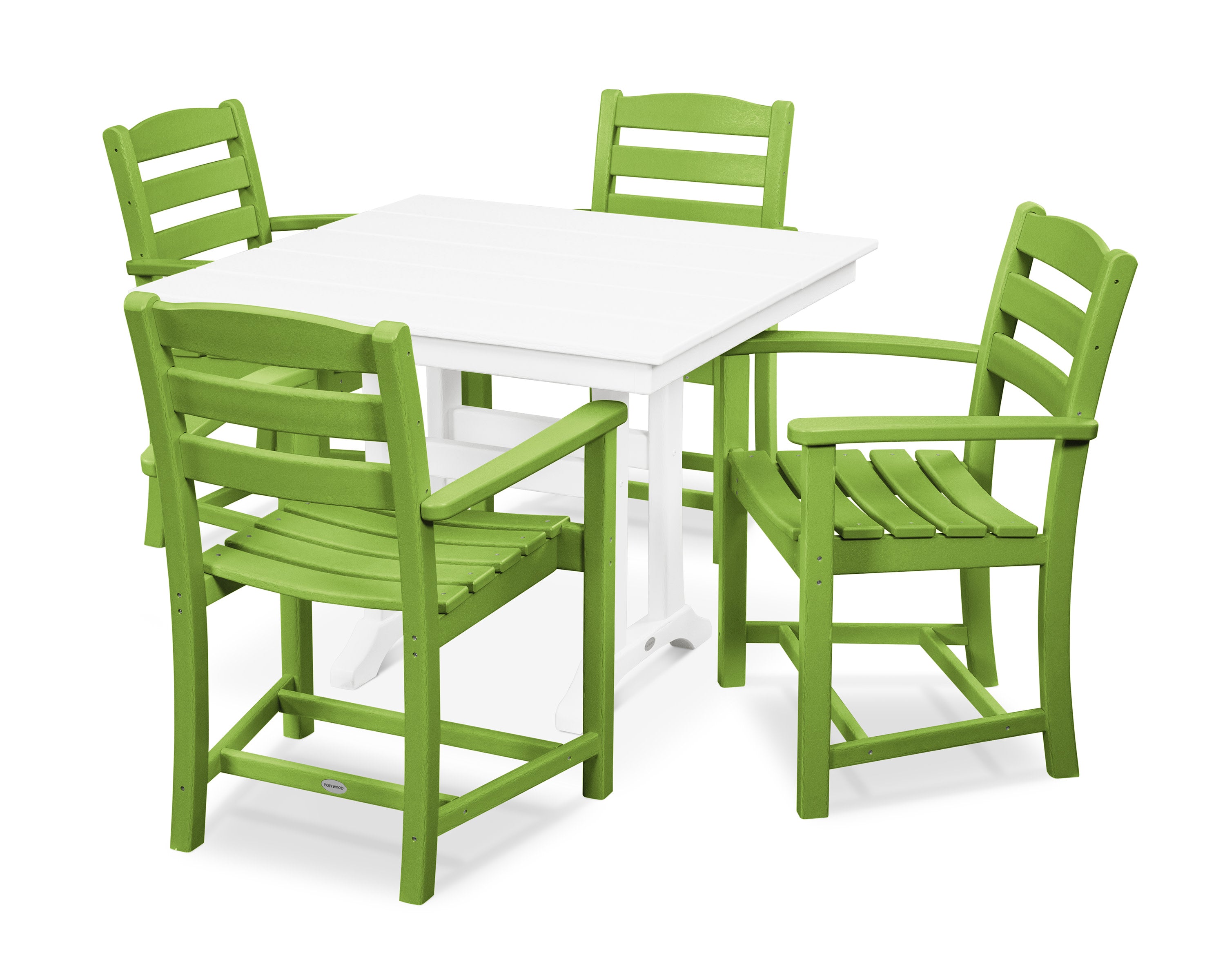La Casa Caf 5-Piece Farmhouse Trestle Arm Chair Dining Set in Lime / White
