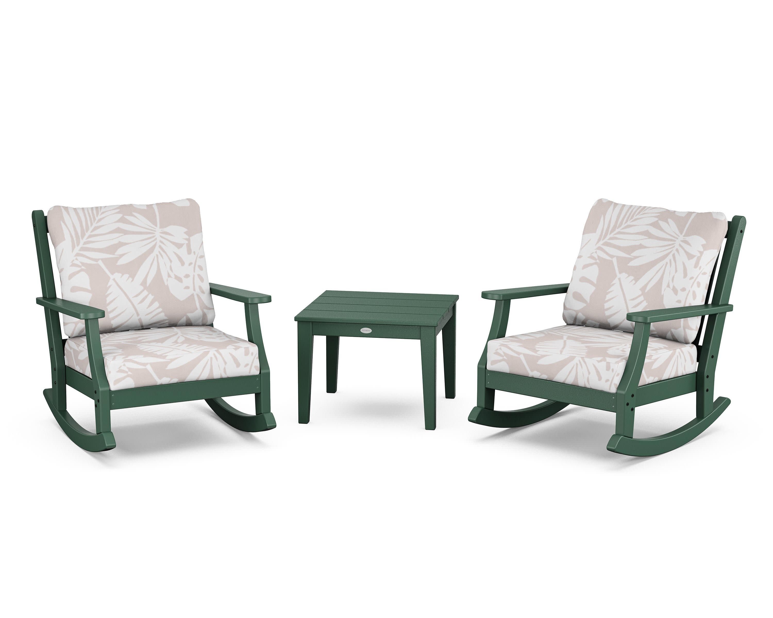 Wovendale 3-Piece Deep Seating Rocker Set in Green / Leaf Dune Burlap