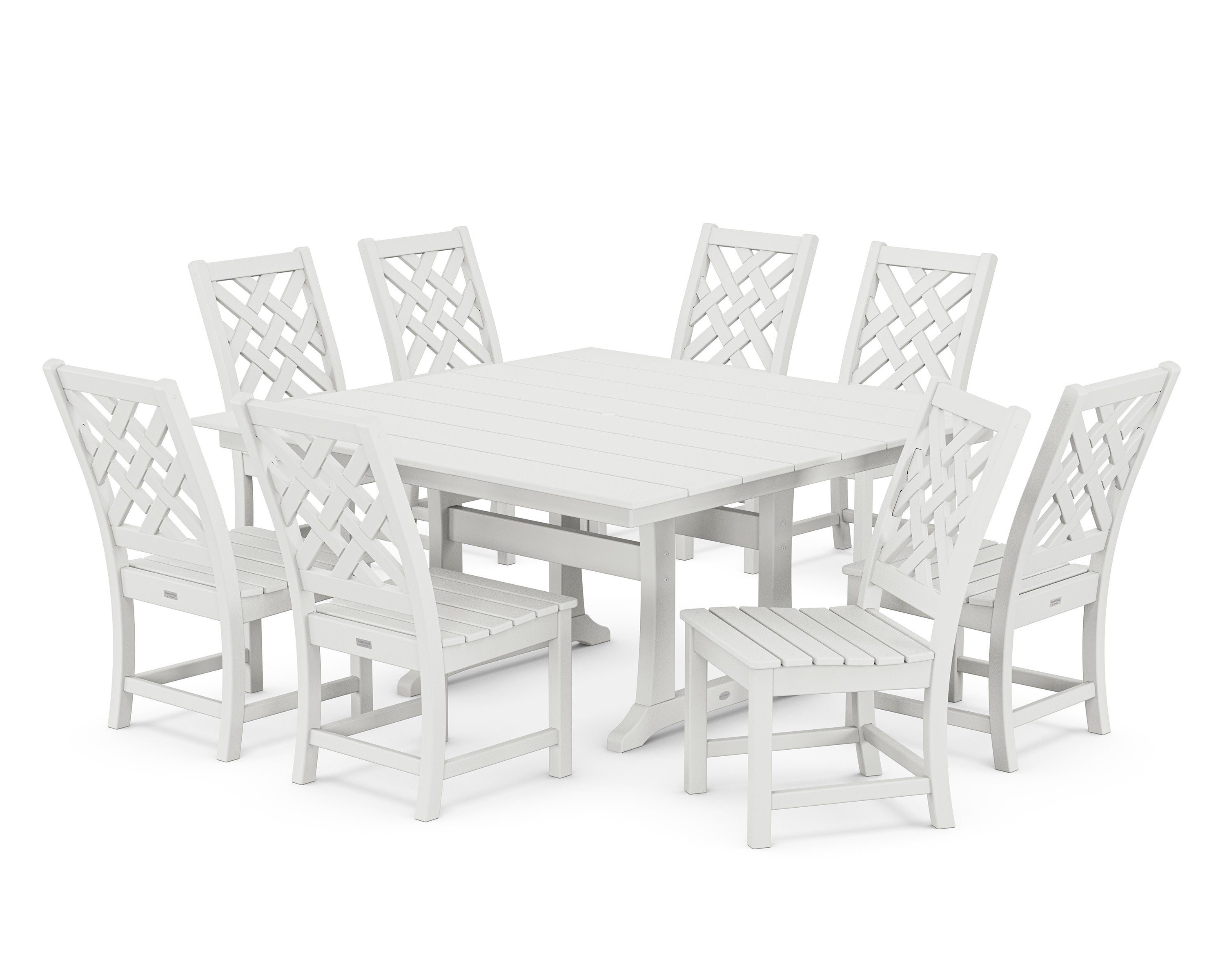 Wovendale Side Chair 9-Piece Square Farmhouse Dining Set with Trestle Legs in White