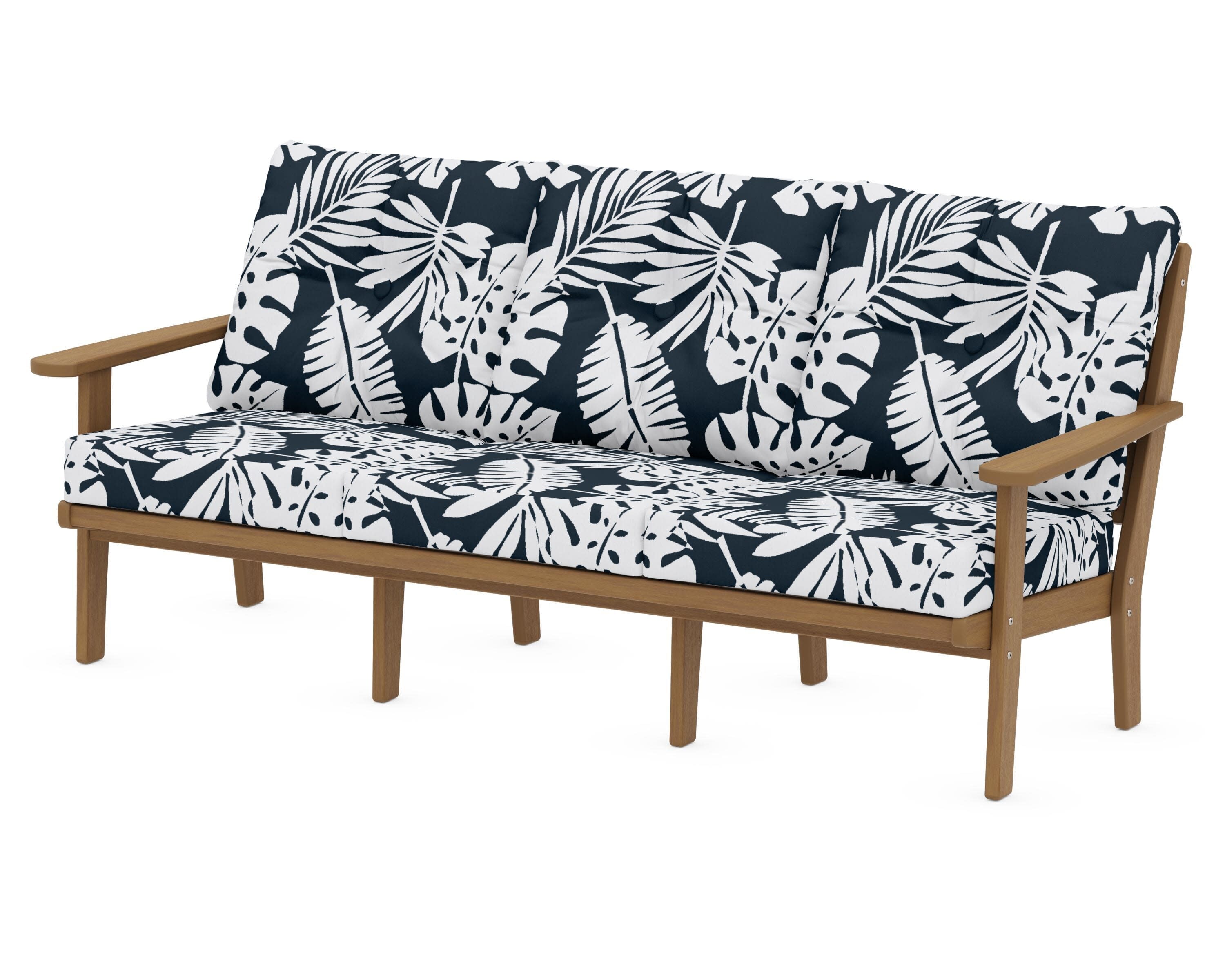 Lakeside Deep Seating Sofa in Natural / Leaf Marine Indigo