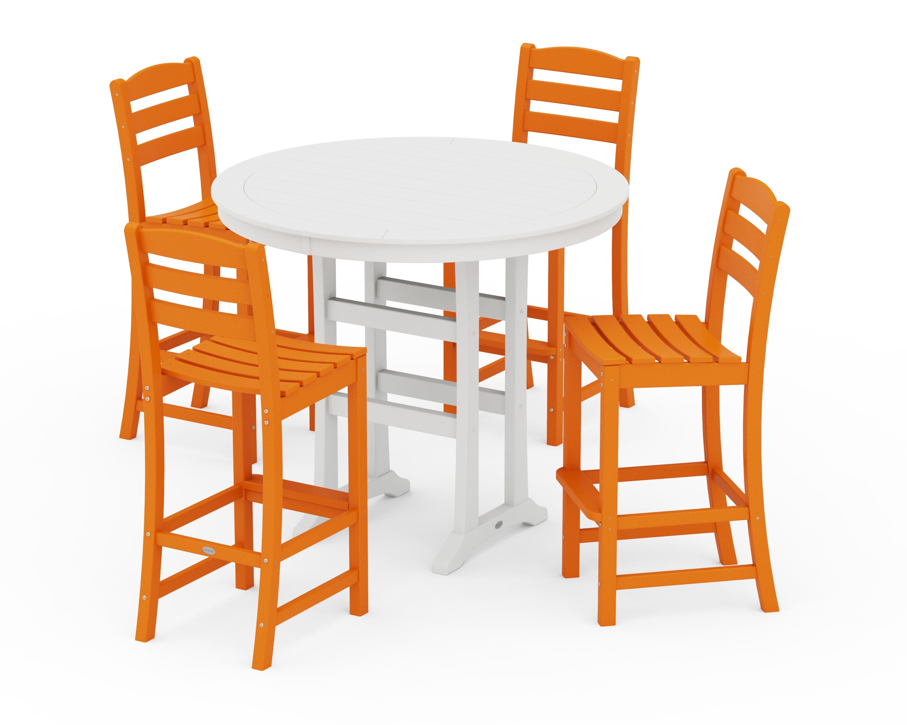 La Casa Caf 5-Piece Side Chair Bar Dining Set in Tangerine / White