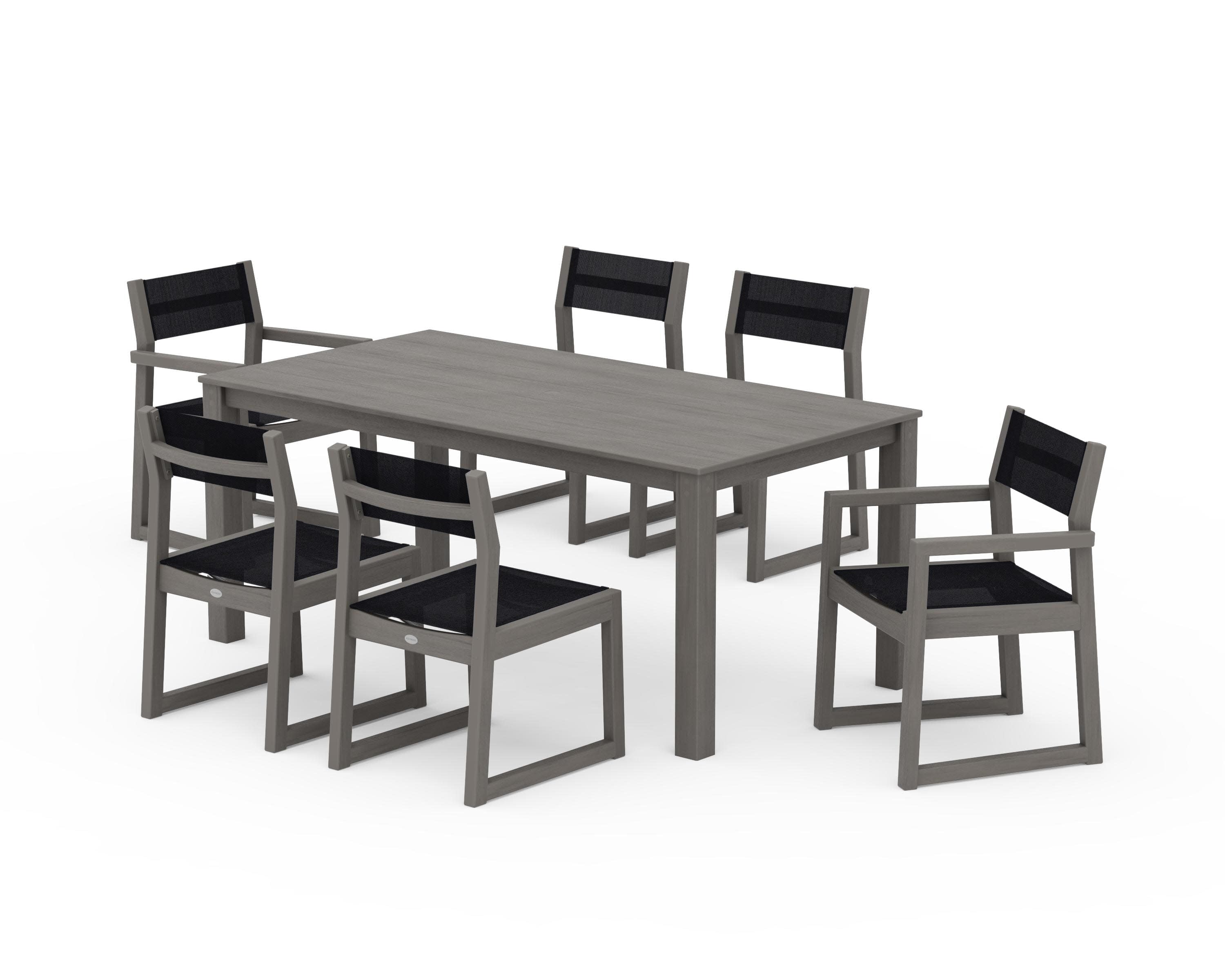 EDGE Sling 7-Piece Parsons Dining Set in Driftwood / Black Sling