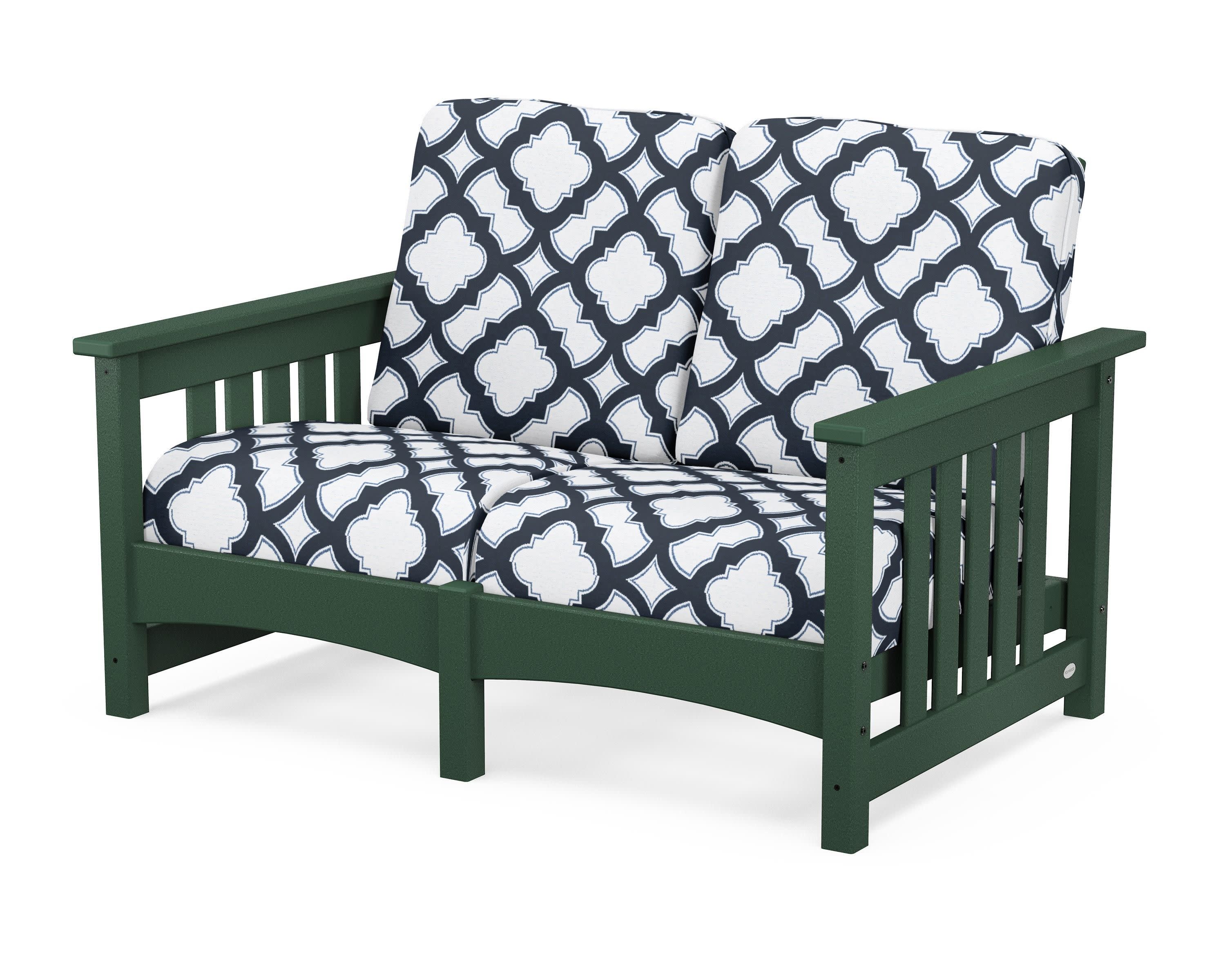 Club Mission Loveseat in Green / Trellis Marine Indigo