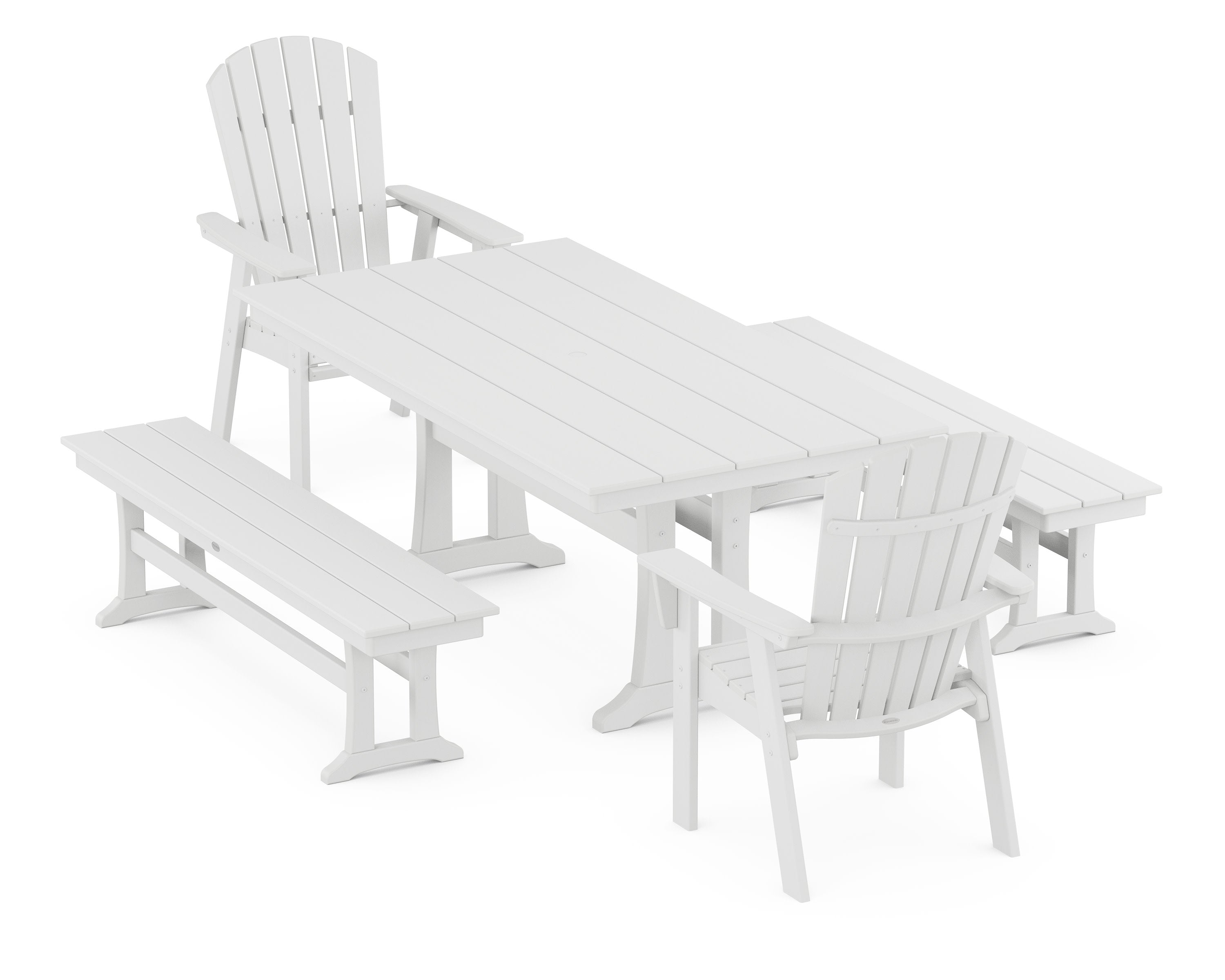 Nautical Adirondack 5-Piece Farmhouse Dining Set With Trestle Legs in White