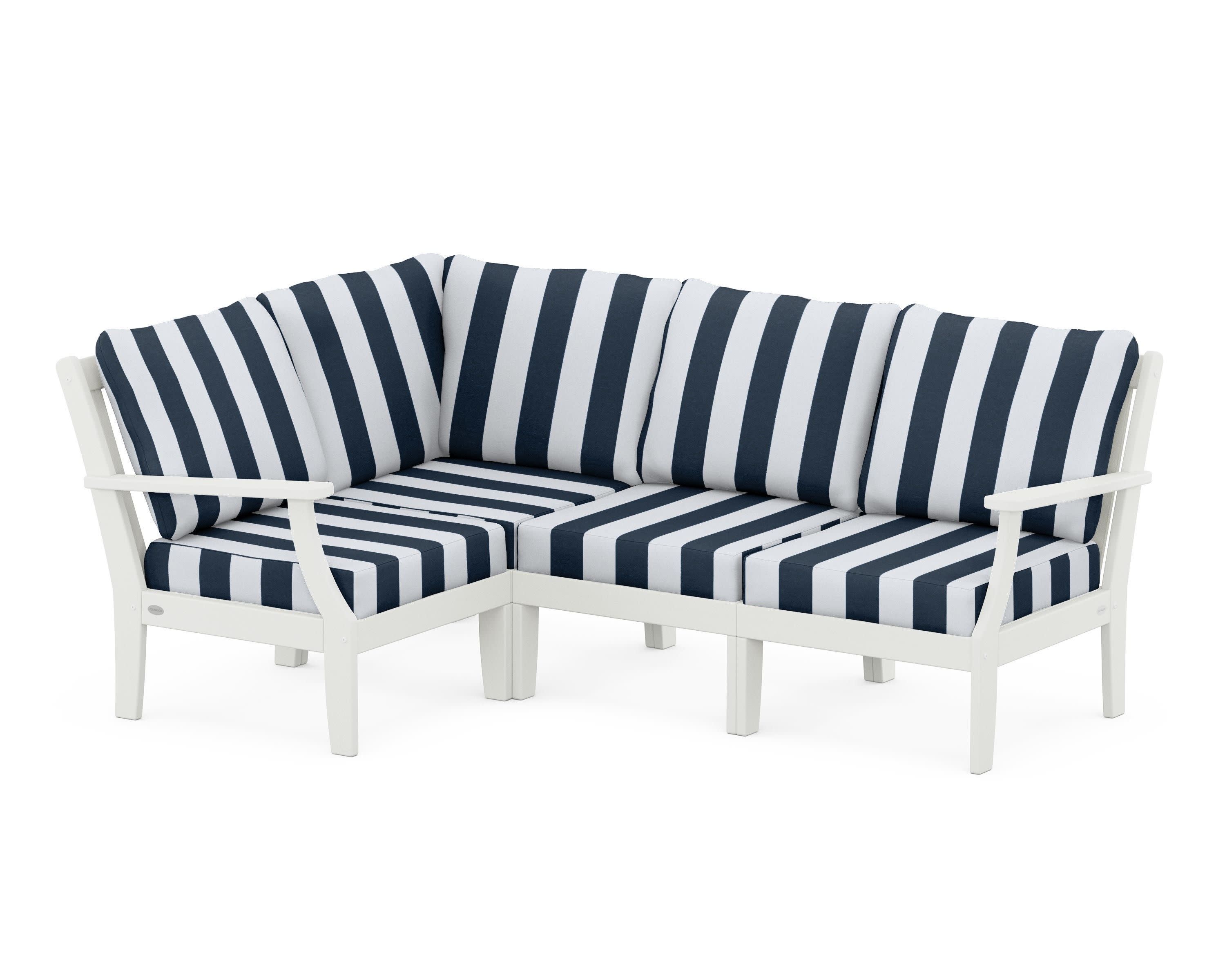 Braxton Modular 4-Piece Deep Seating Set in Vintage White / Cabana Stripe Marine Indigo