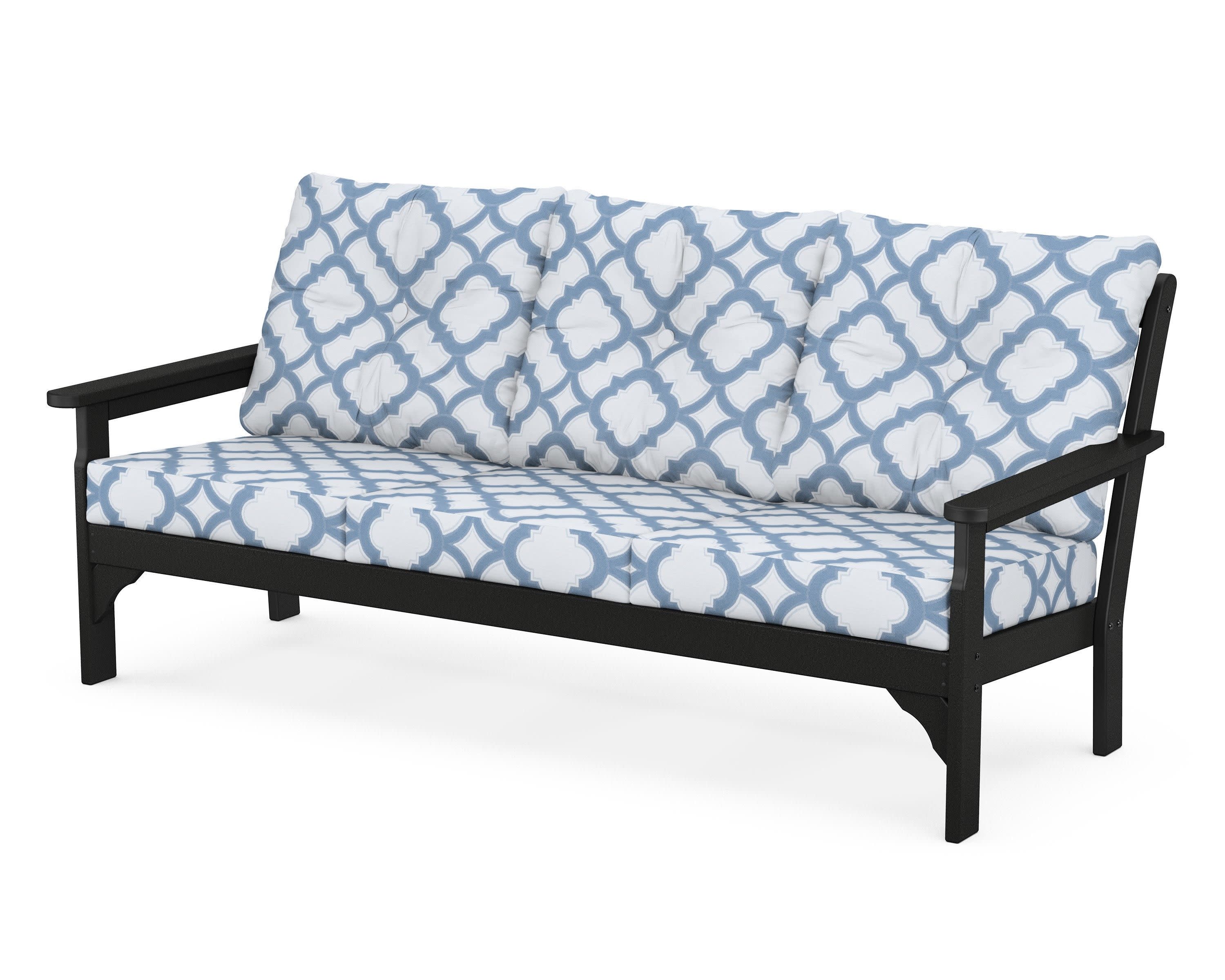 Vineyard Deep Seating Sofa in Black / Trellis Sky Blue