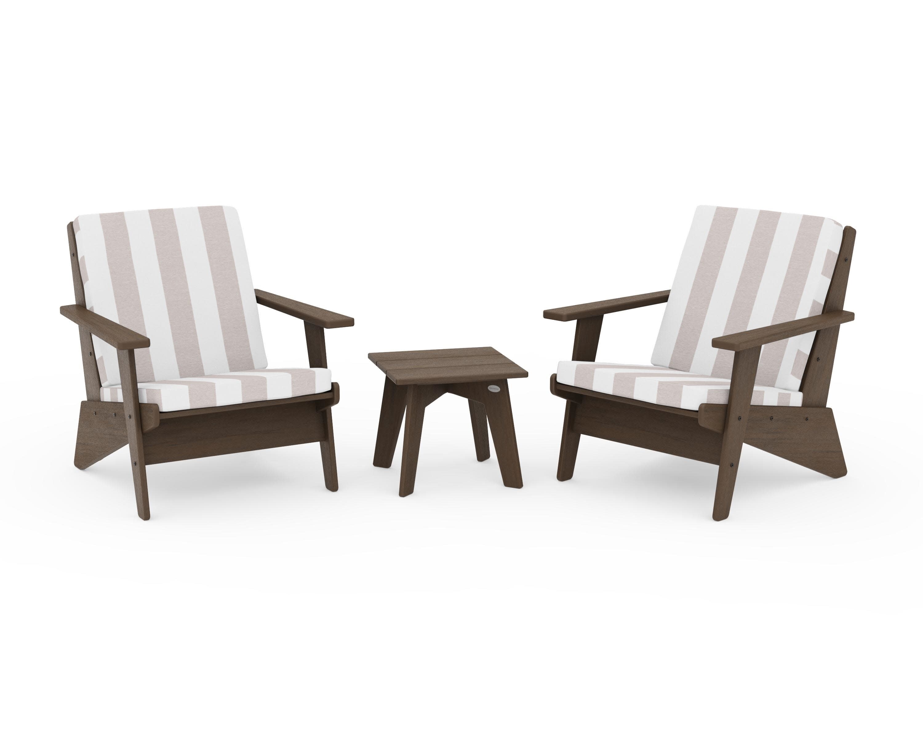 Riviera Modern Lounge 3-Piece Set in Kona / Cabana Stripe Dune Burlap