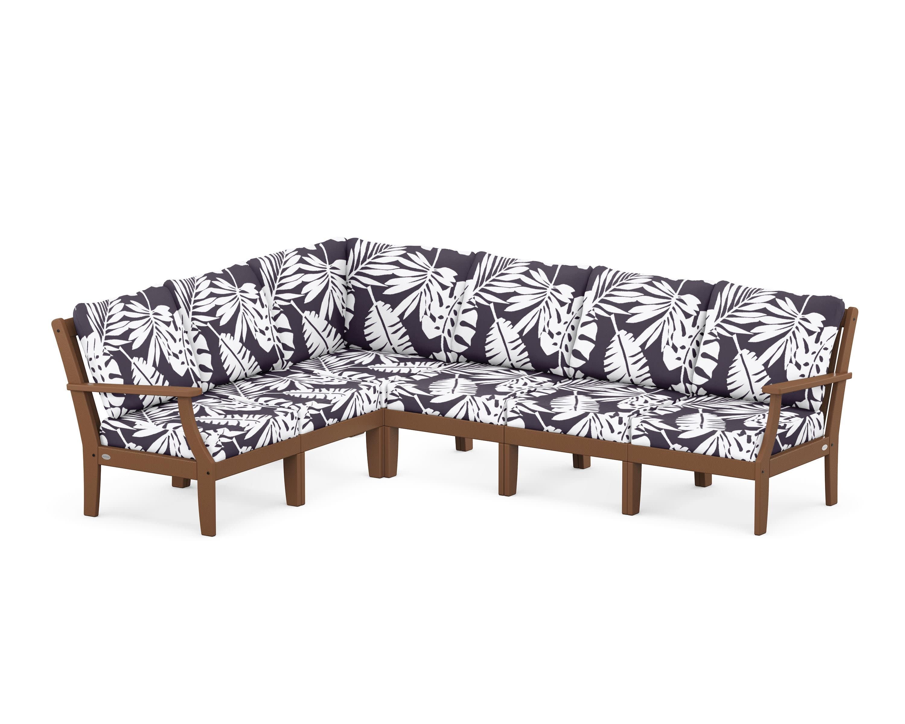 Braxton Modular 6-Piece Deep Seating Set in Teak / Leaf Navy