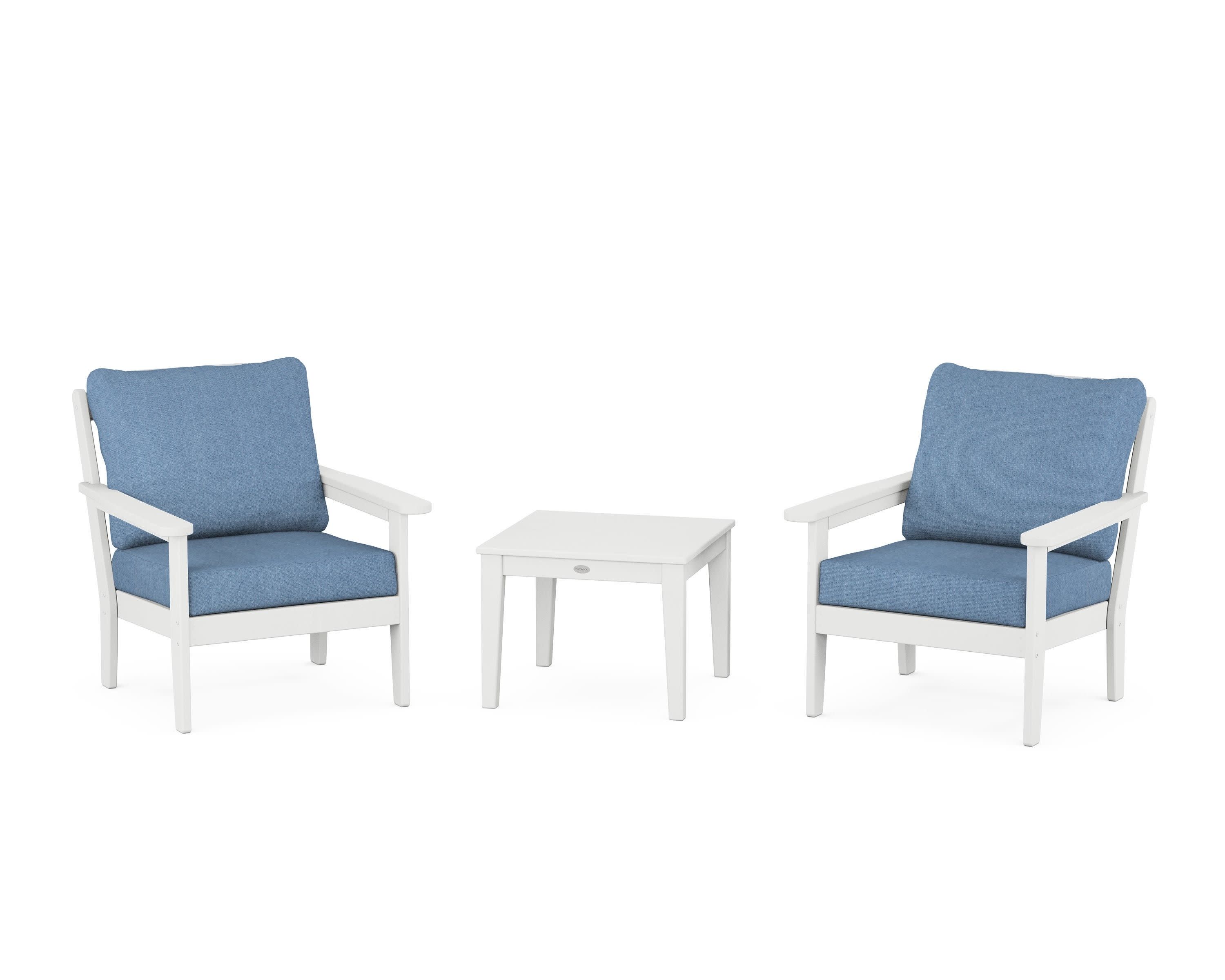 Cottage 3-Piece Deep Seating Set in White / Sky Blue